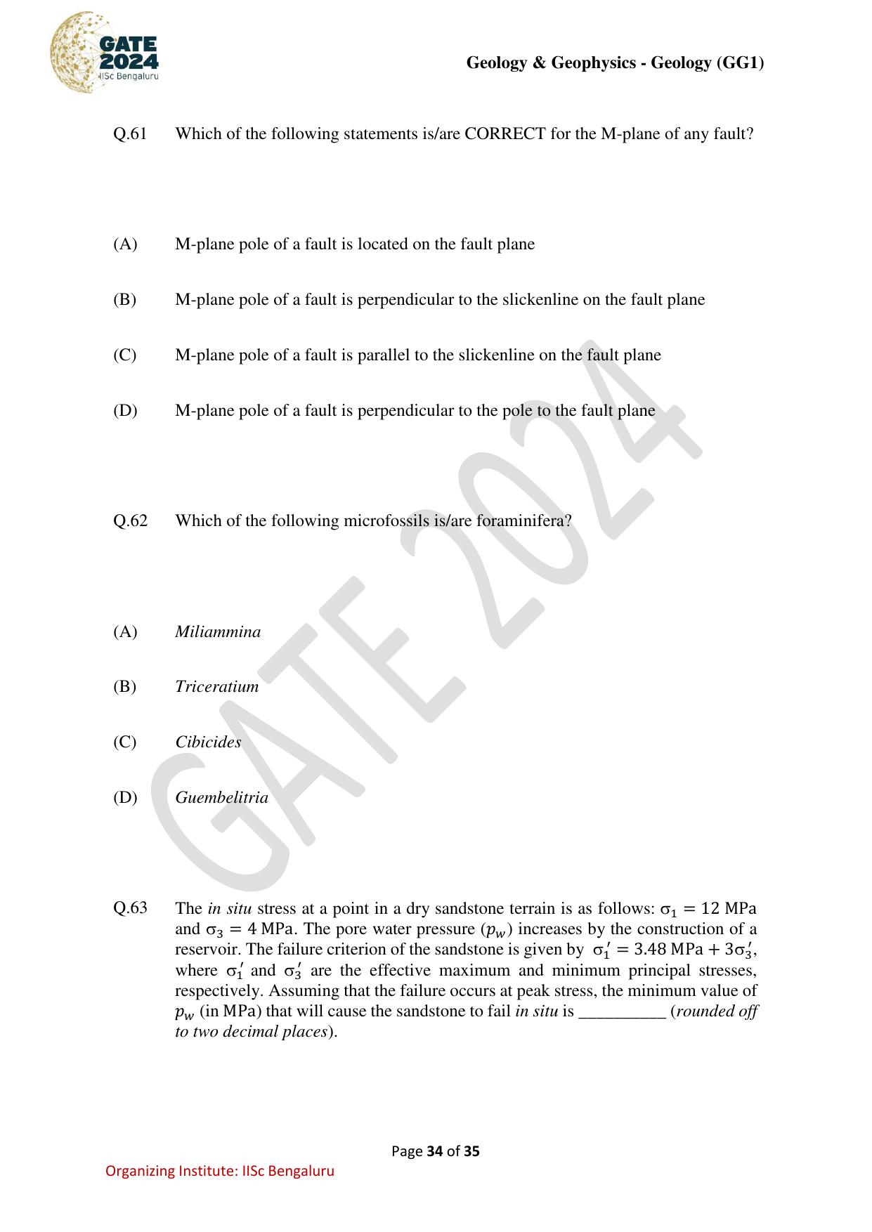 GATE 2024 Geology and Geophysics - Geology (GG-1) Question Paper - Page 34