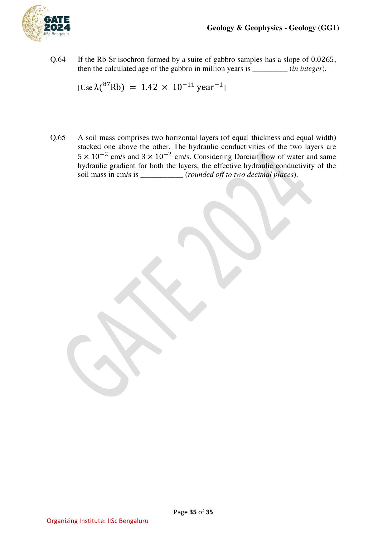 GATE 2024 Geology and Geophysics - Geology (GG-1) Question Paper - Page 35