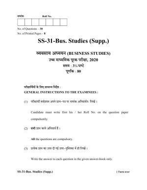 Class 12 2020 Business Studies Supplementary RBSE Question Paper