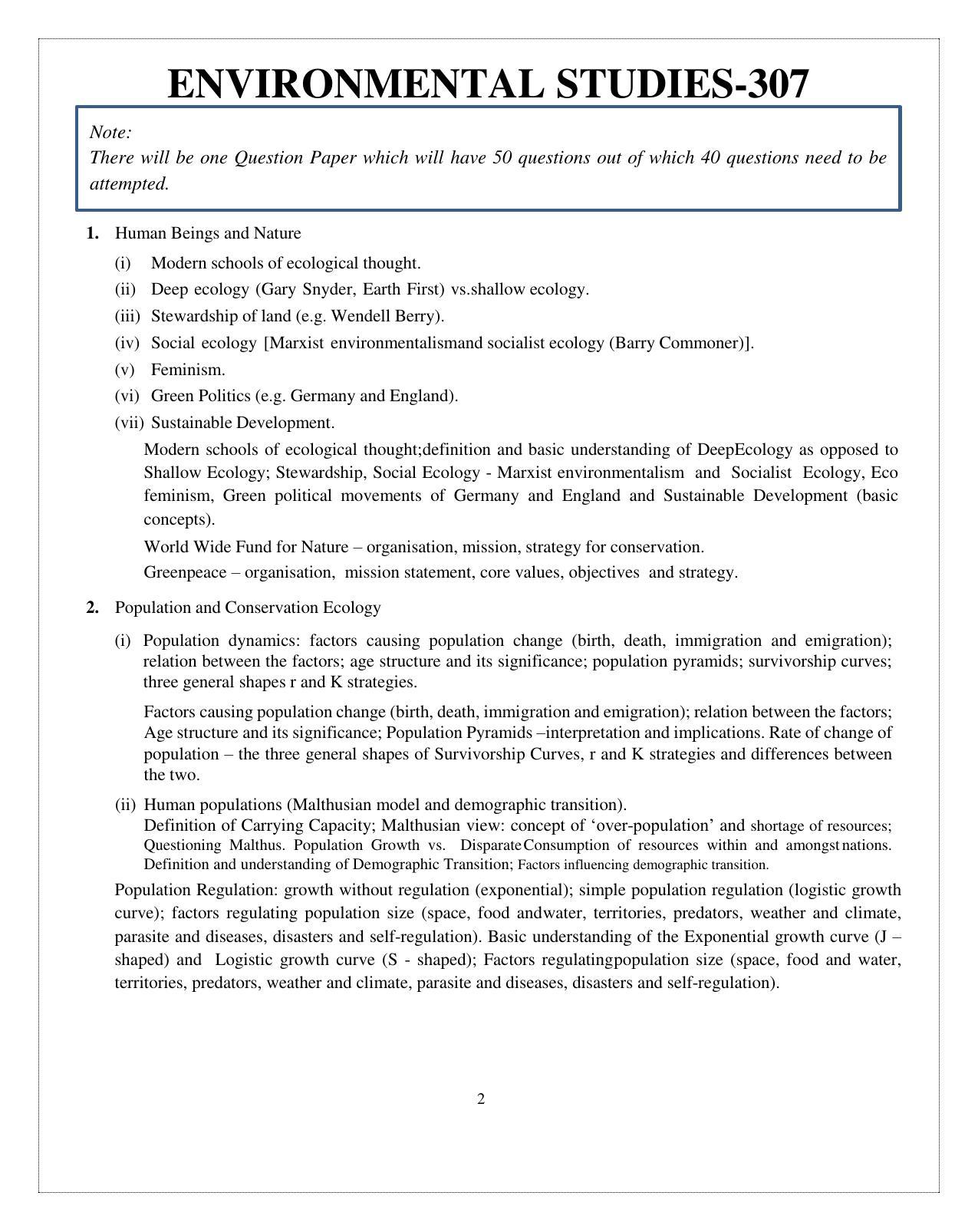CUET Syllabus for Environmental Studies (English) - Page 2