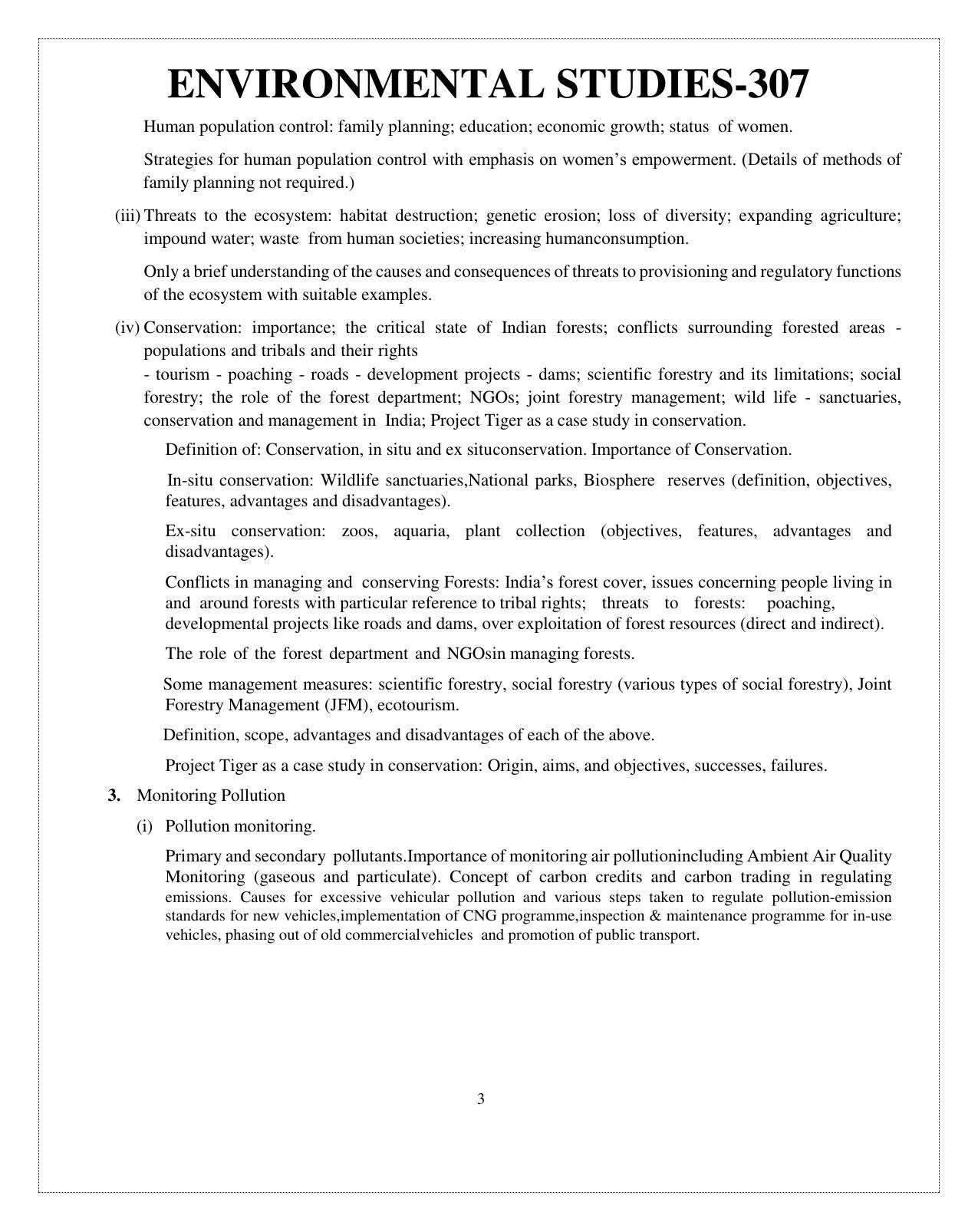 CUET Syllabus for Environmental Studies (English) - Page 3