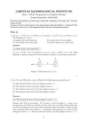 CMI Entrance Exam 2019 Solutions MSc/PhD Computer Science