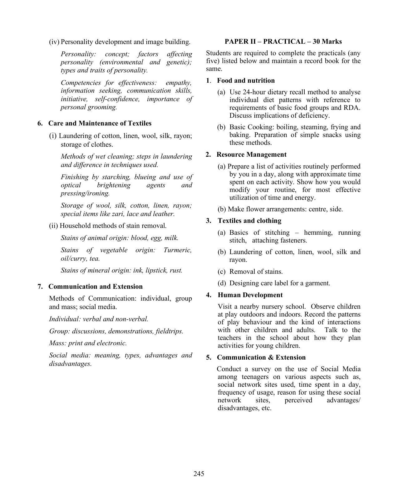 ISC Class XI & XII Home Science Syllabus - Page 3