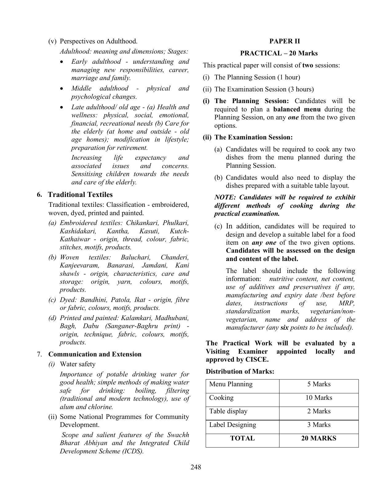 ISC Class XI & XII Home Science Syllabus - Page 6