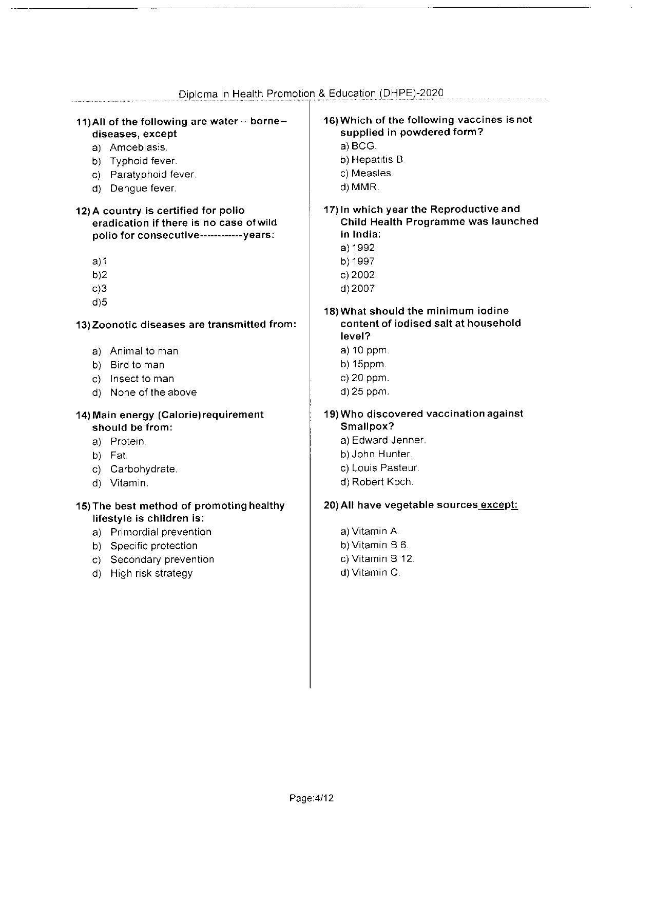 WBJEEB JEMAS (PG) 2020 DHPE Question Paper - Page 4