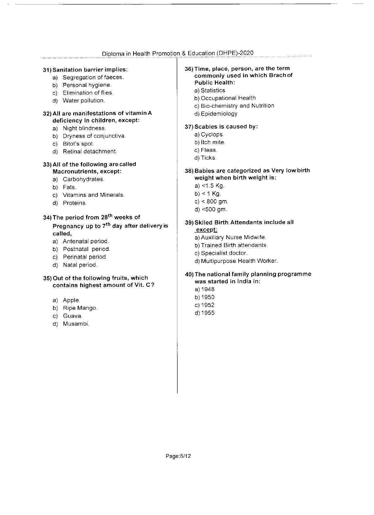 WBJEEB JEMAS (PG) 2020 DHPE Question Paper - Page 6