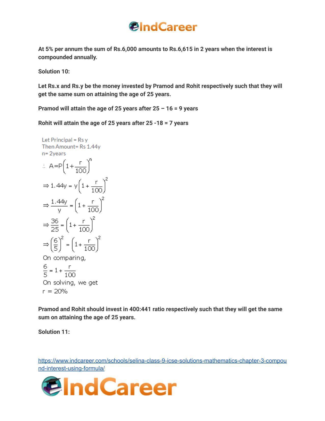 Selina Class 9 ICSE Solutions Mathematics : Chapter 3 - Compound Interest (Using Formula) - Page 6