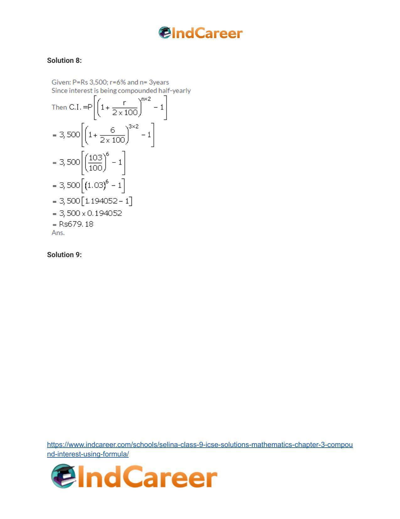 Selina Class 9 ICSE Solutions Mathematics : Chapter 3 - Compound Interest (Using Formula) - Page 31
