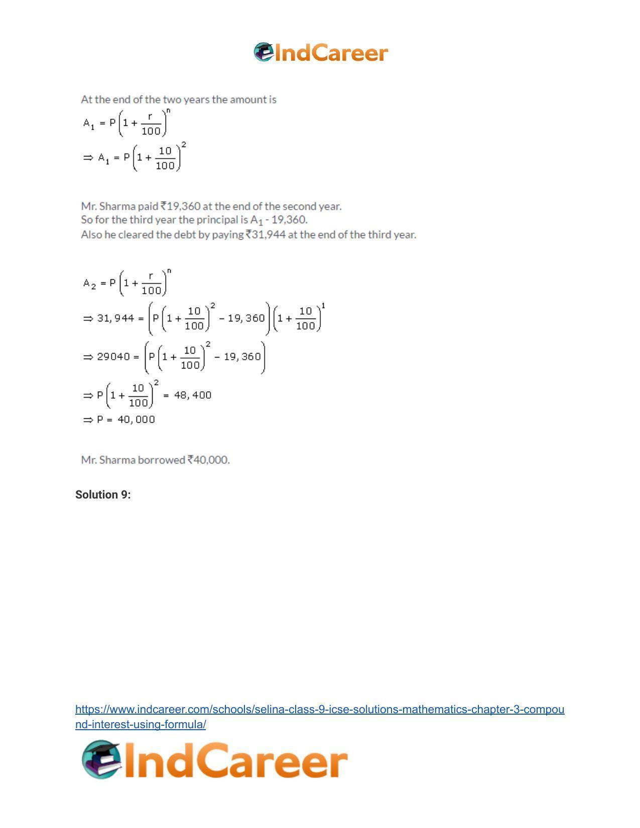 Selina Class 9 ICSE Solutions Mathematics : Chapter 3 - Compound Interest (Using Formula) - Page 39