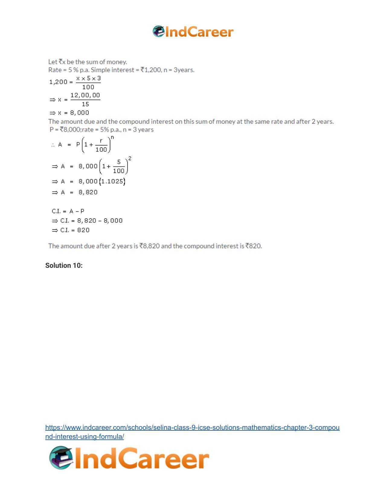 Selina Class 9 ICSE Solutions Mathematics : Chapter 3 - Compound Interest (Using Formula) - Page 46