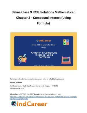 Selina Class 9 ICSE Solutions Mathematics : Chapter 3 - Compound Interest (Using Formula)