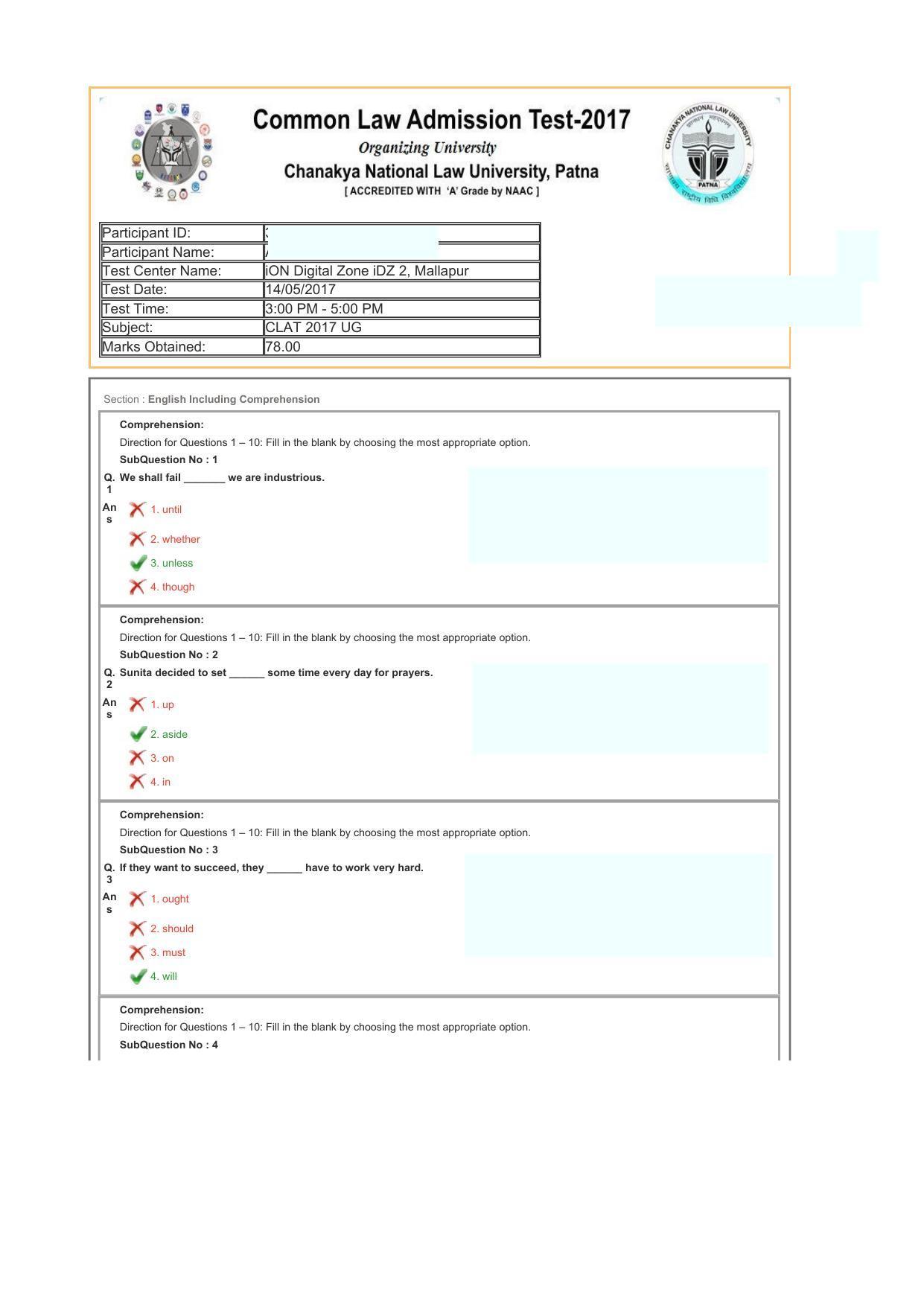 CLAT 2017 UG Question Paper with Answer Key - Page 1