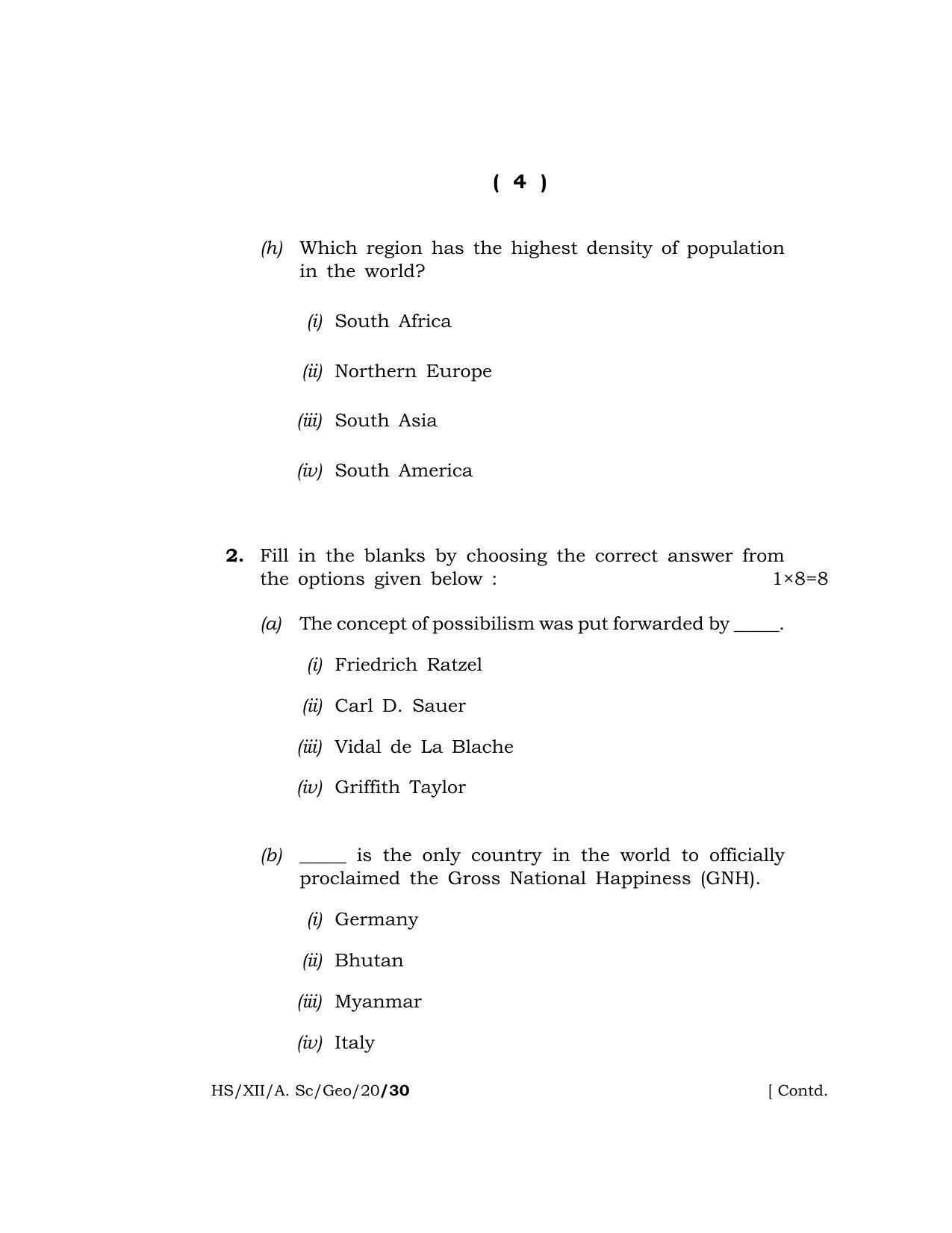 Meghalaya Board (MBOSE) Class 12 GEOGRAPHY 2020 Question Paper - Page 4