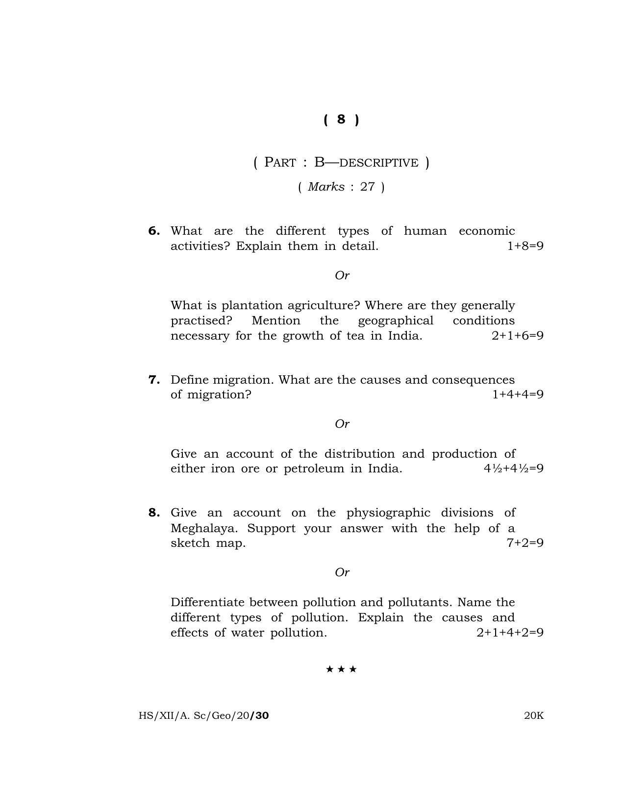 Meghalaya Board (MBOSE) Class 12 GEOGRAPHY 2020 Question Paper - Page 8