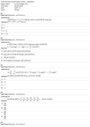 JEE Mains 2022: B. Arch (Paper 2A) Telugu (Shift 2) 29-06-2022 Question Paper