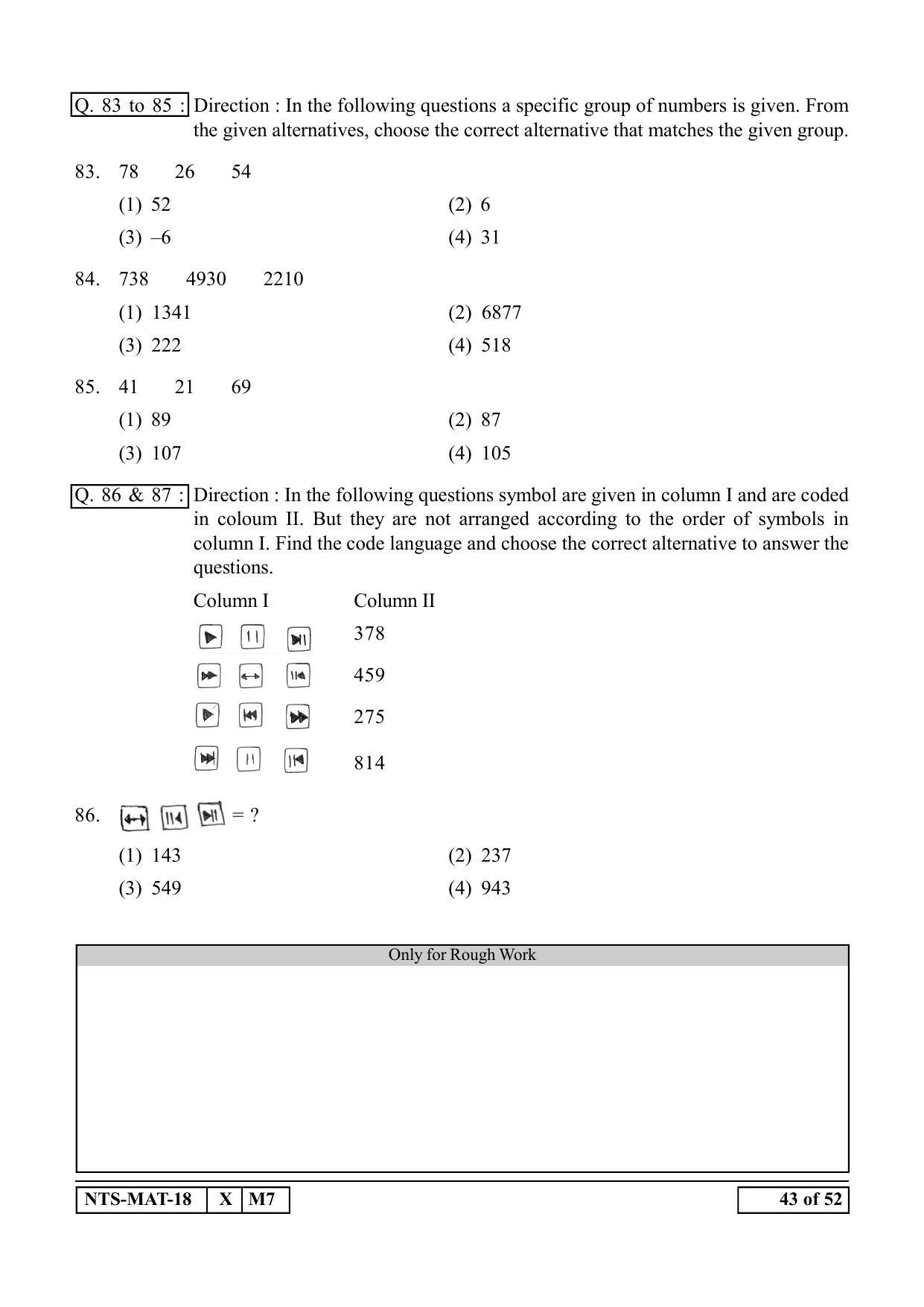 Maharashtra NTSE 2019 MAT (Kannada) Question Paper - Page 43