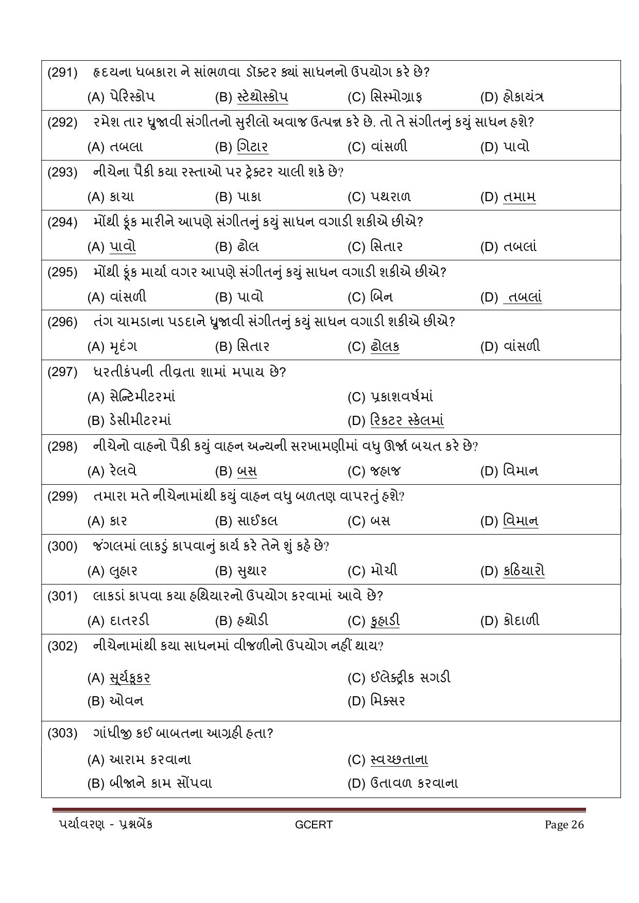 Gujarat Board Class 5 Question Paper - EVS - Page 26