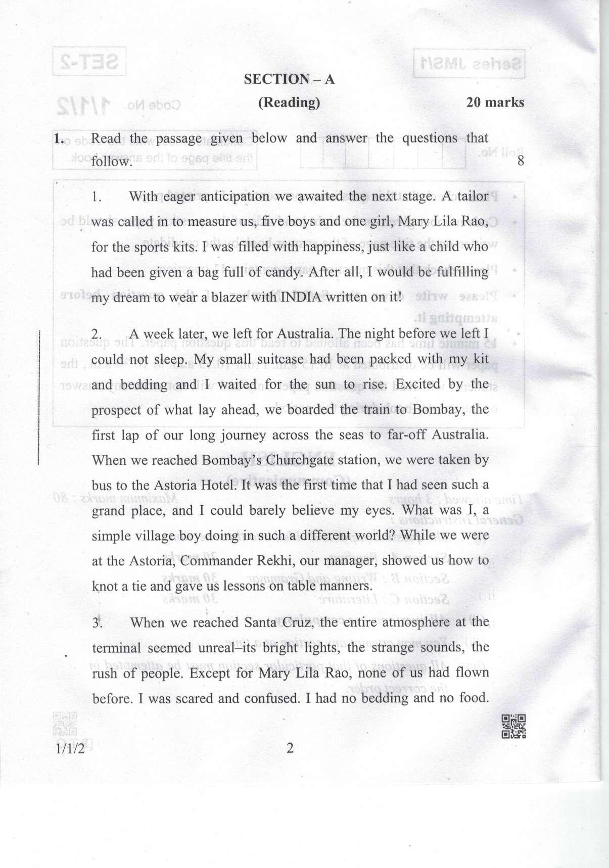 CBSE Class 10 1-1-2 Eng. Comm. 2019 Question Paper - Page 2