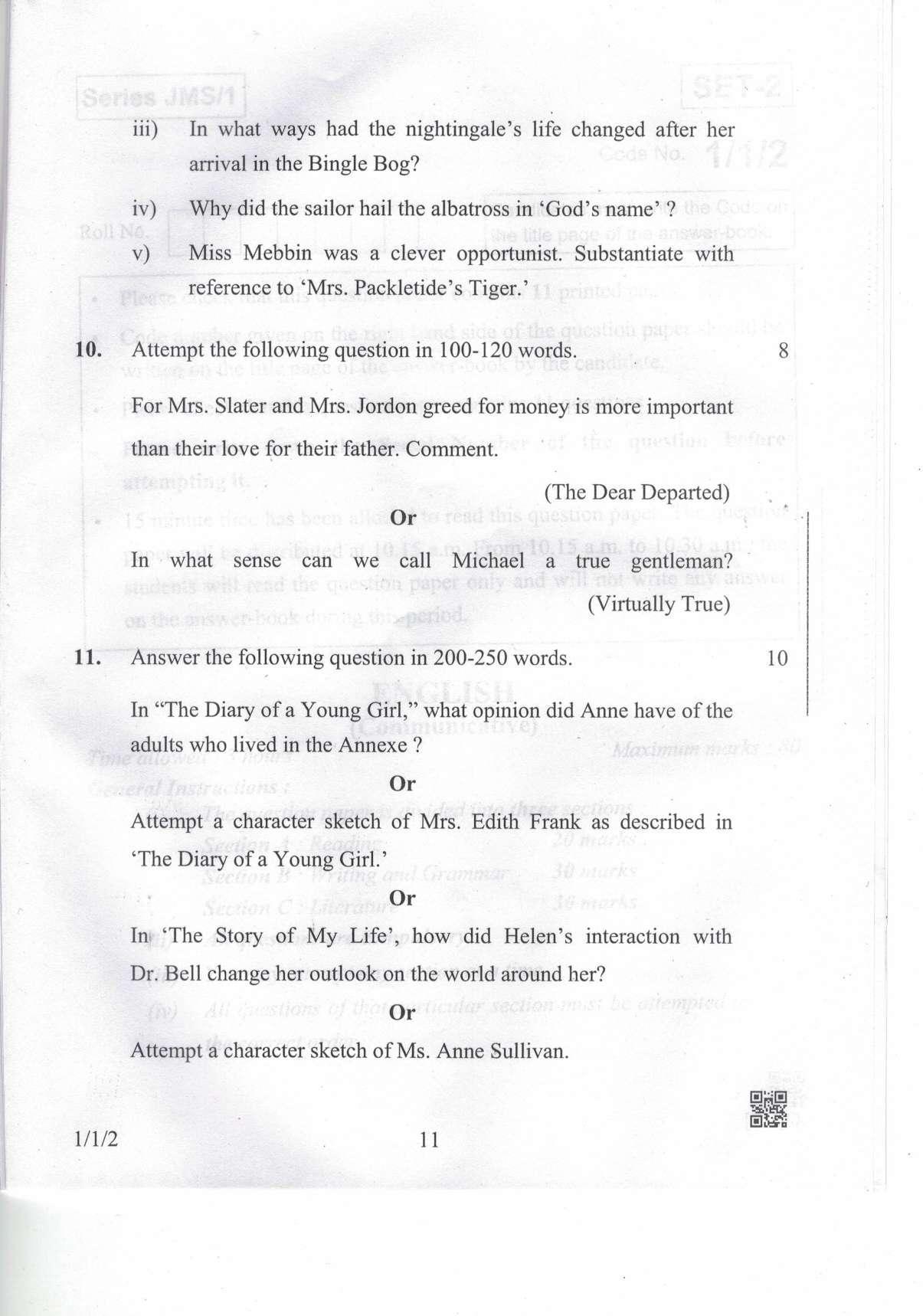 CBSE Class 10 1-1-2 Eng. Comm. 2019 Question Paper - Page 11