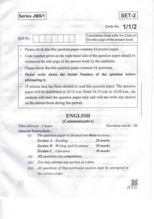 CBSE Class 10 1-1-2 Eng. Comm. 2019 Question Paper