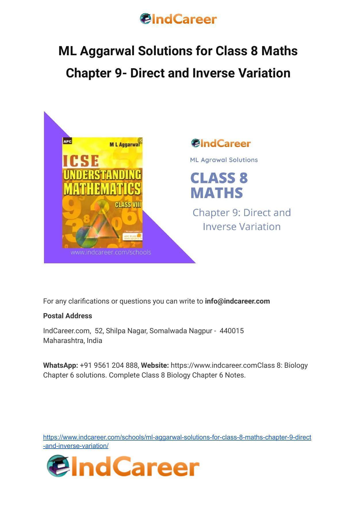 ML Aggarwal Solutions for Class 8 Maths Chapter 9- Direct and Inverse Variation - Page 1