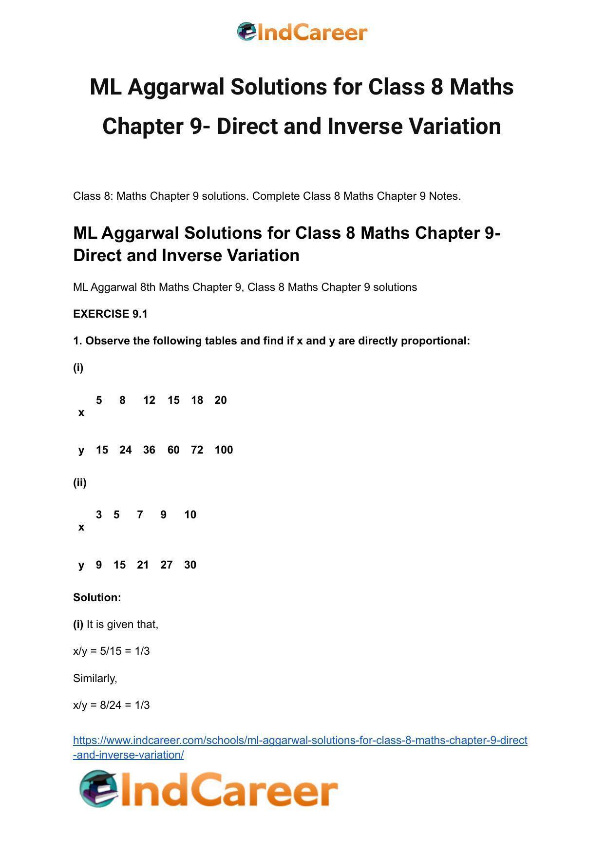 ML Aggarwal Solutions for Class 8 Maths Chapter 9- Direct and Inverse Variation - Page 2