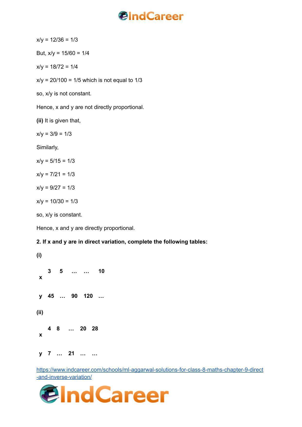 ML Aggarwal Solutions for Class 8 Maths Chapter 9- Direct and Inverse Variation - Page 3