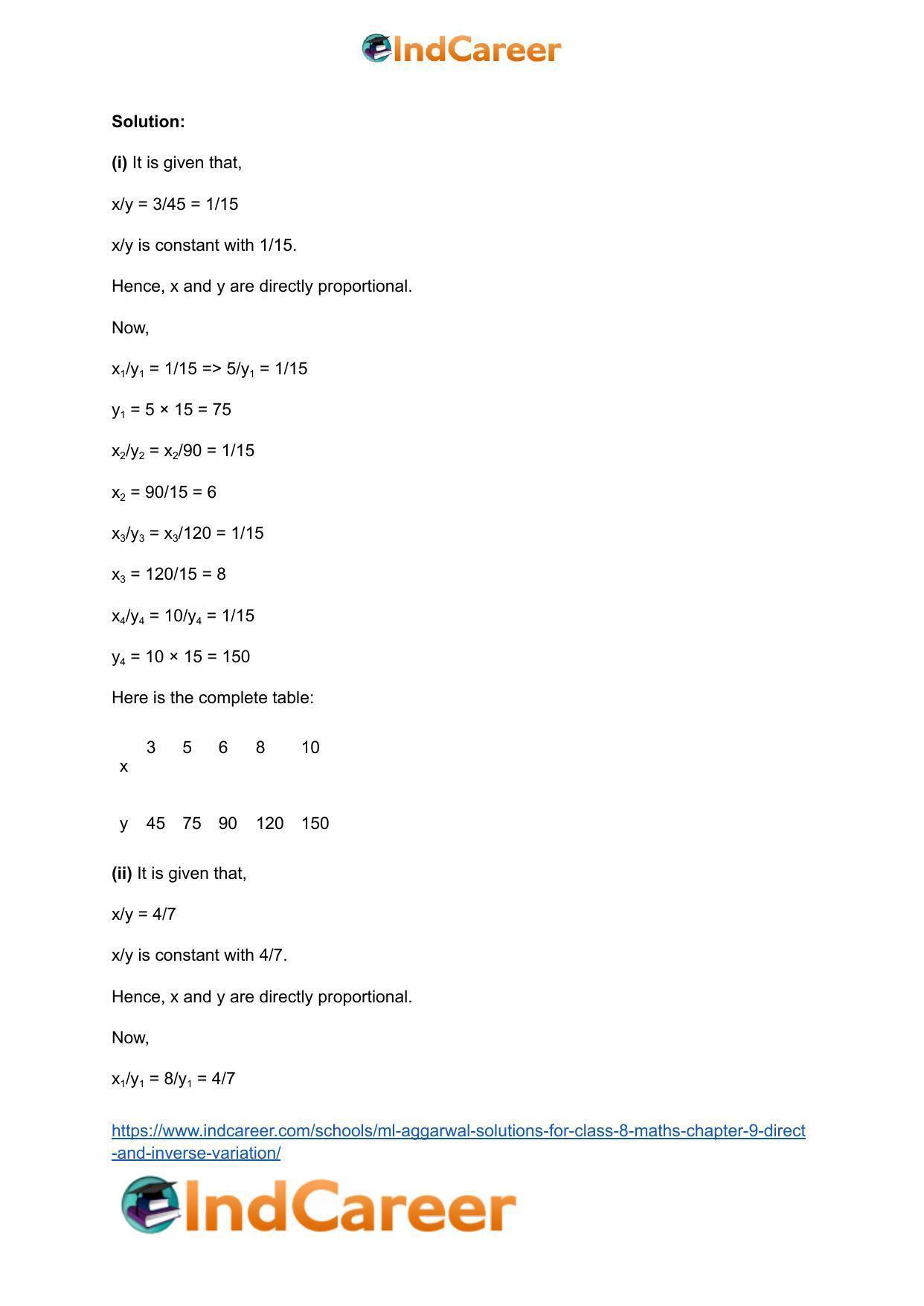 ML Aggarwal Solutions for Class 8 Maths Chapter 9- Direct and Inverse Variation - Page 4