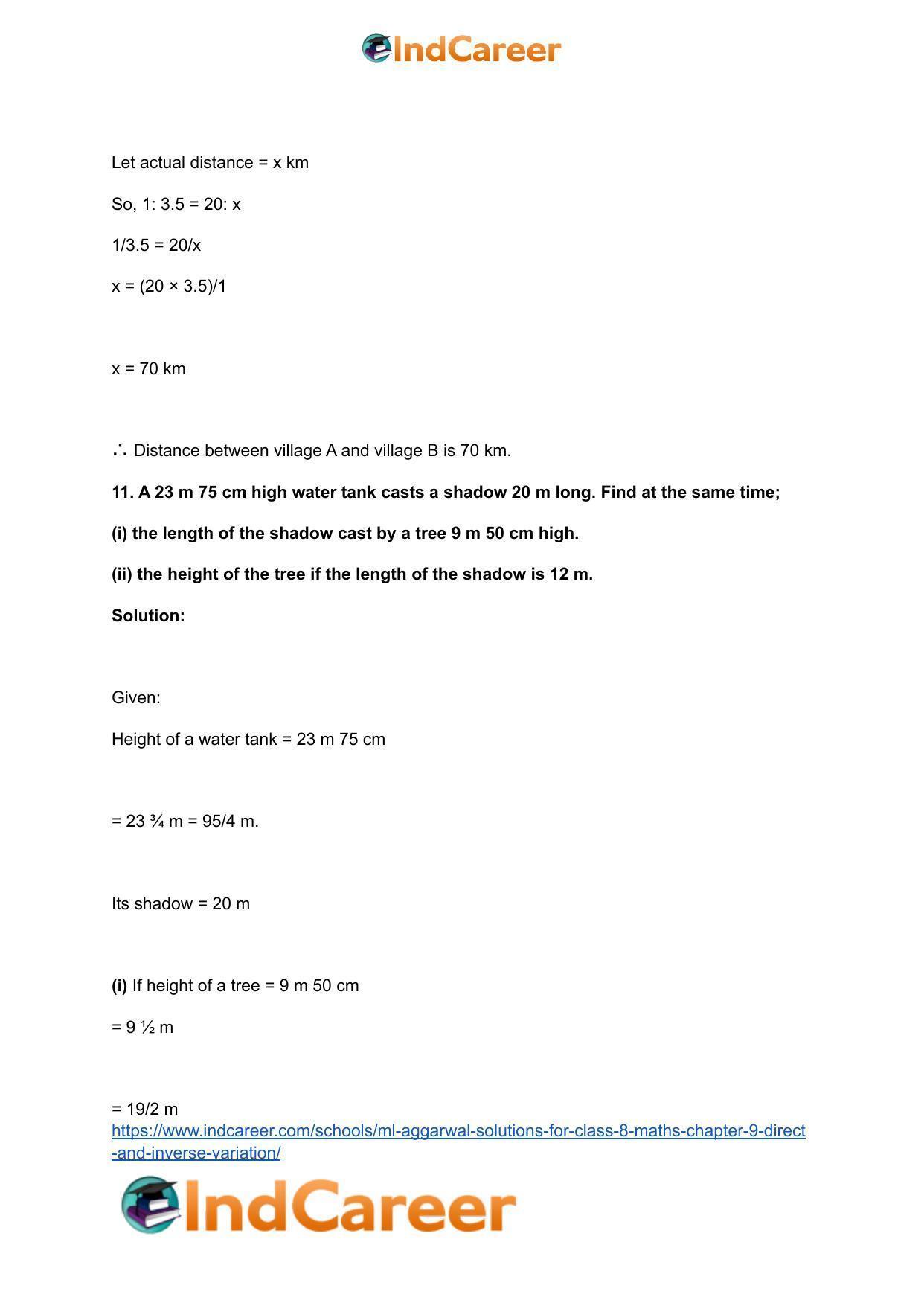 ML Aggarwal Solutions for Class 8 Maths Chapter 9- Direct and Inverse Variation - Page 10