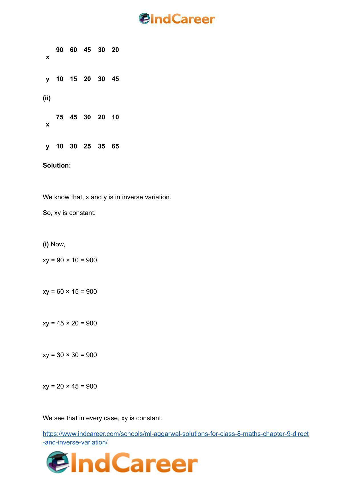 ML Aggarwal Solutions for Class 8 Maths Chapter 9- Direct and Inverse Variation - Page 13