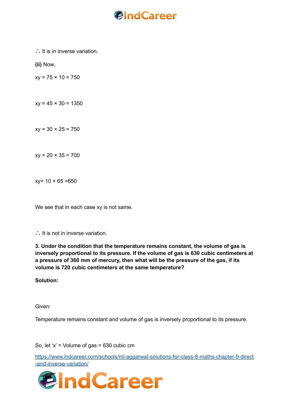ML Aggarwal Solutions for Class 8 Maths Chapter 9- Direct and Inverse Variation - Page 14
