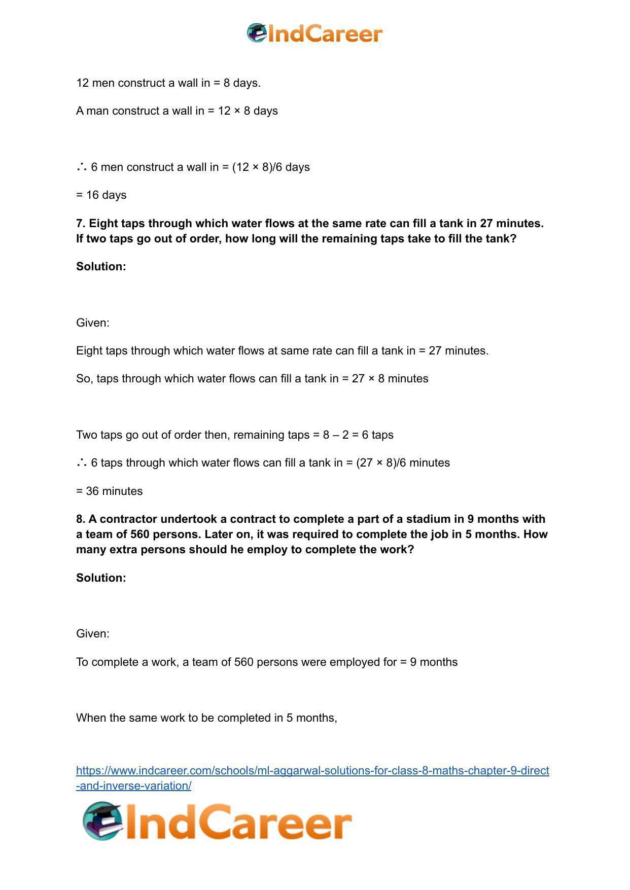 ML Aggarwal Solutions for Class 8 Maths Chapter 9- Direct and Inverse Variation - Page 17
