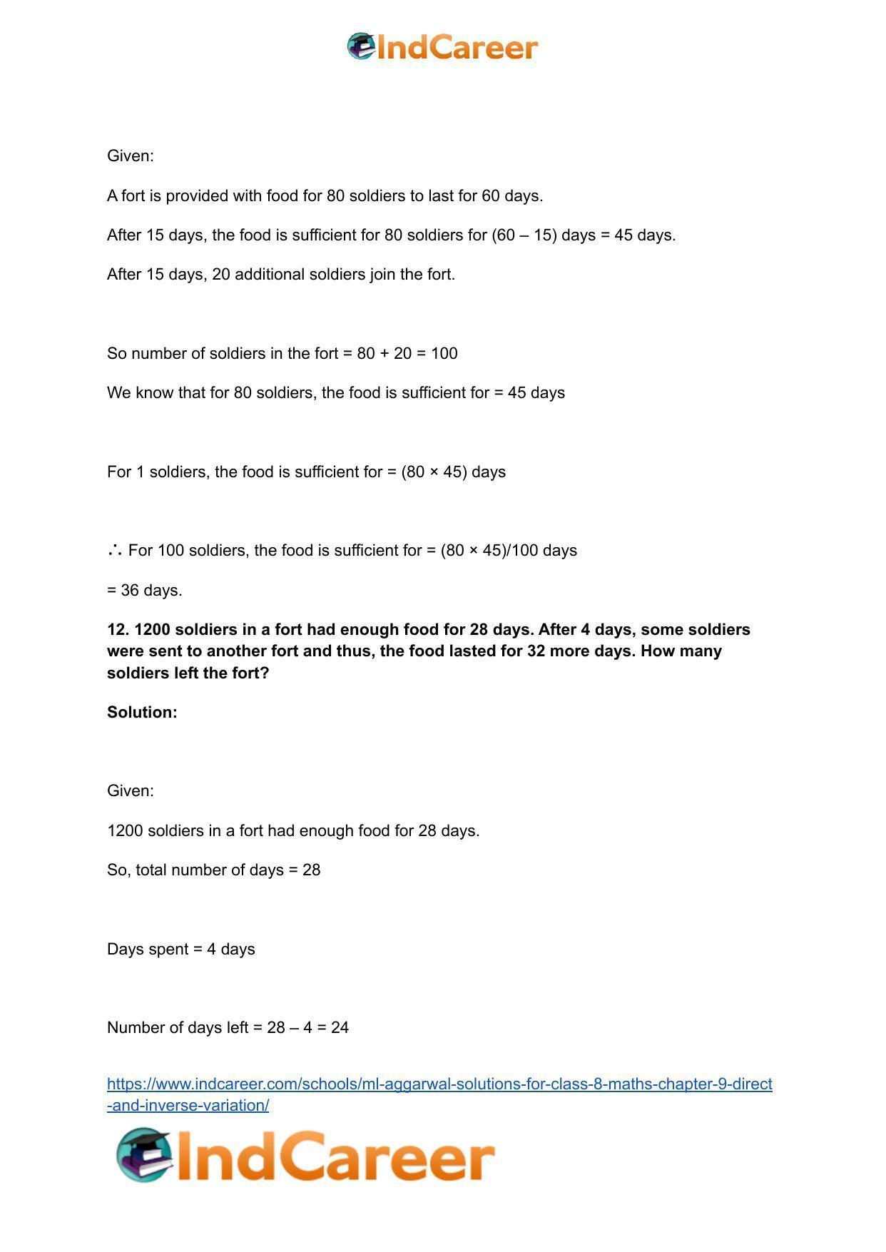 ML Aggarwal Solutions for Class 8 Maths Chapter 9- Direct and Inverse Variation - Page 19