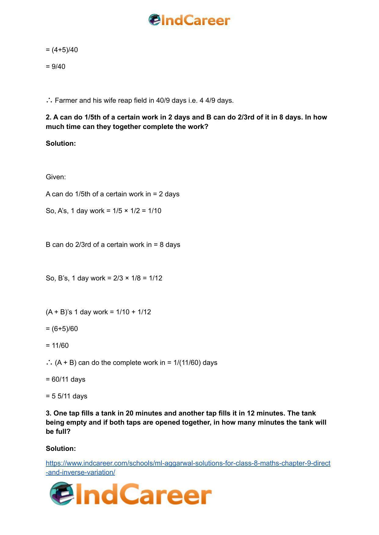 ML Aggarwal Solutions for Class 8 Maths Chapter 9- Direct and Inverse Variation - Page 21