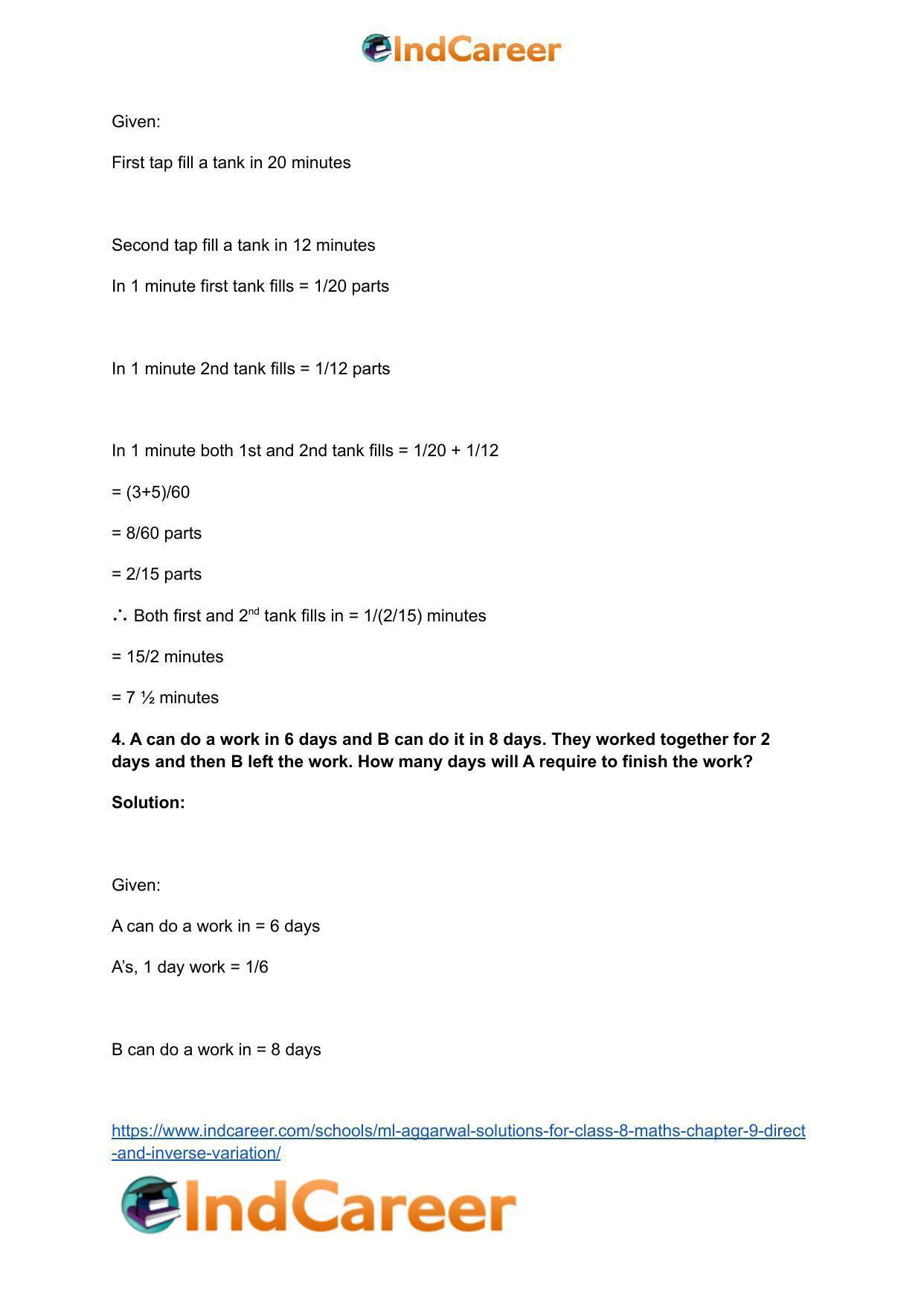 ML Aggarwal Solutions for Class 8 Maths Chapter 9- Direct and Inverse Variation - Page 22