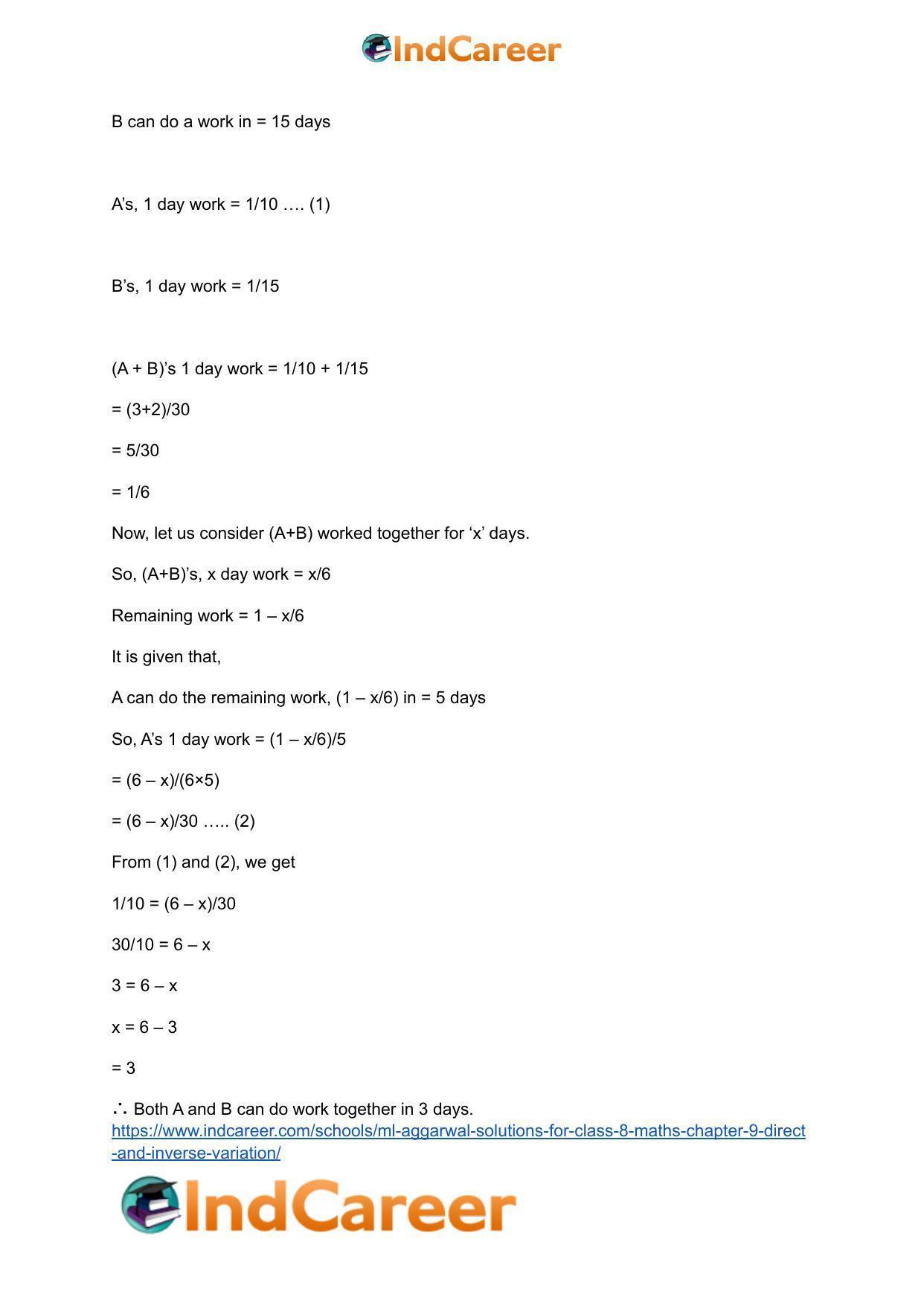 ML Aggarwal Solutions for Class 8 Maths Chapter 9- Direct and Inverse Variation - Page 25