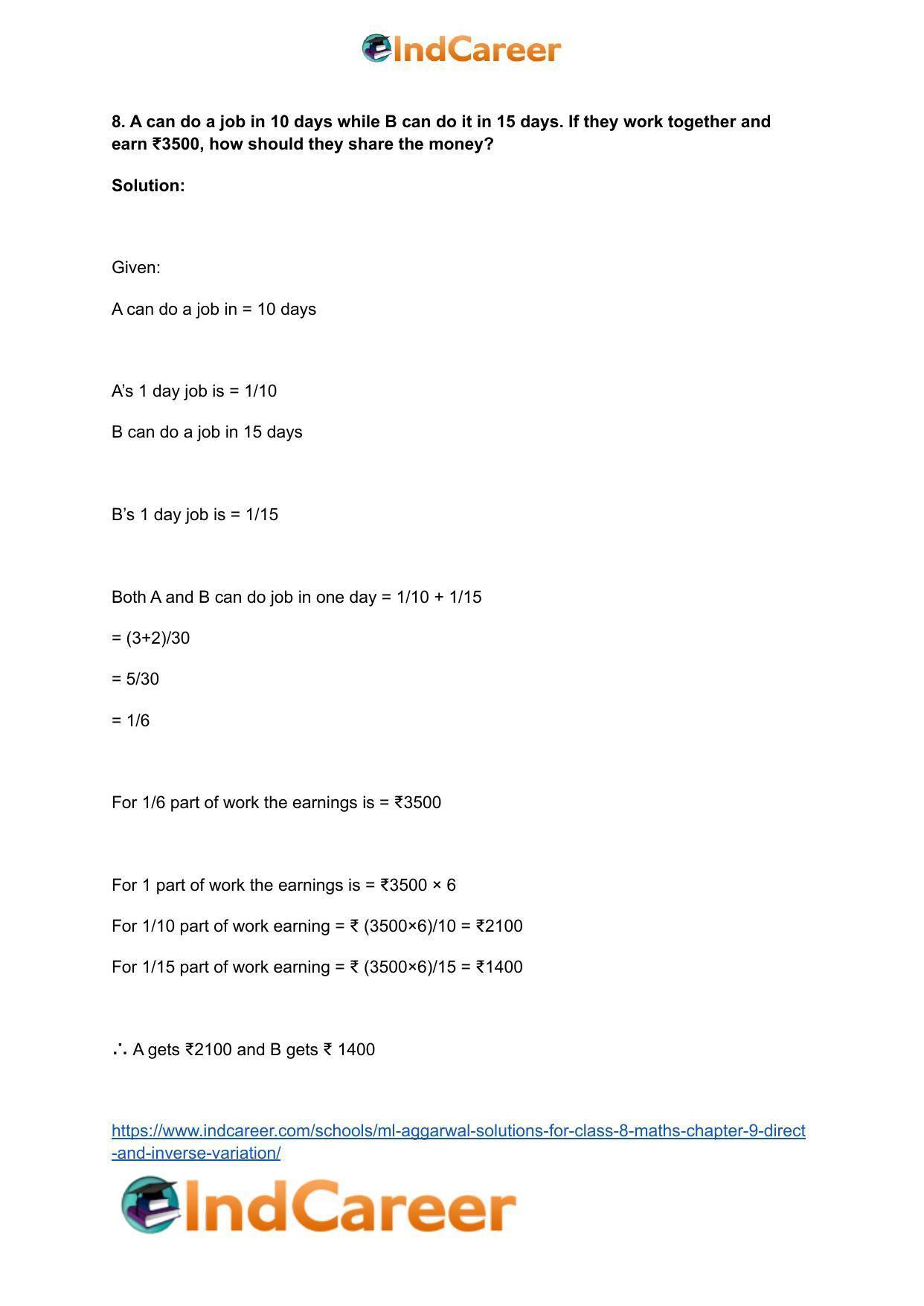 ML Aggarwal Solutions for Class 8 Maths Chapter 9- Direct and Inverse Variation - Page 27