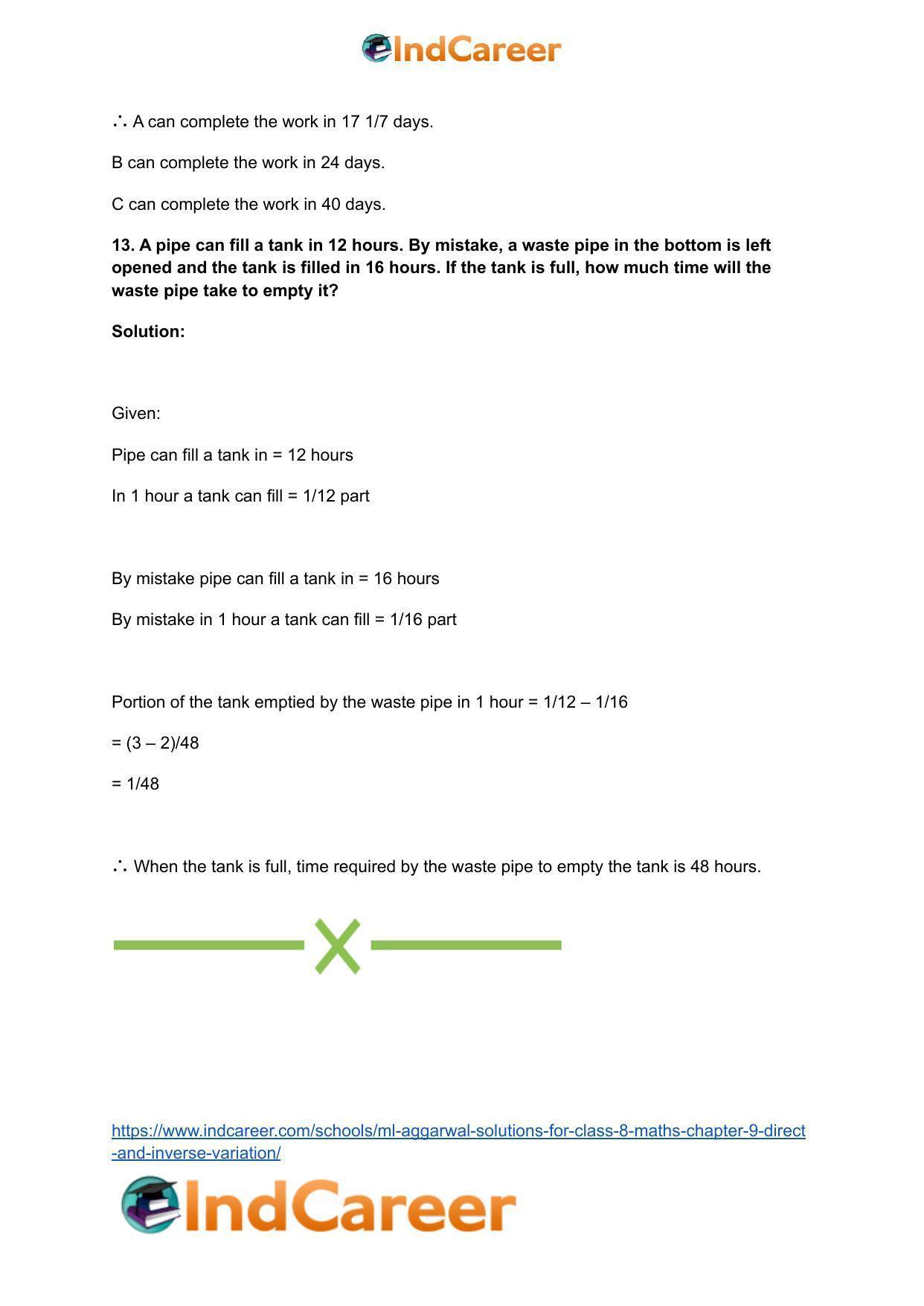 ML Aggarwal Solutions for Class 8 Maths Chapter 9- Direct and Inverse Variation - Page 32