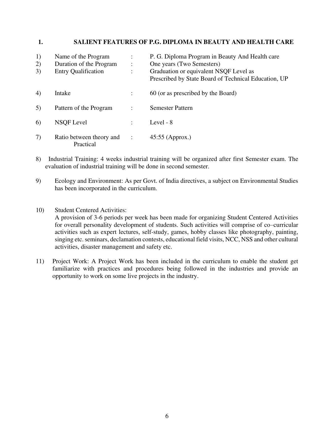SYLLABUS FOR FIRST SEMESTER SESSION (2020-2021) - TWO SEMESTER POST GRADUATE DIPLOMA COURSE IN BEAUTY AND HEALTH CARE - Page 6