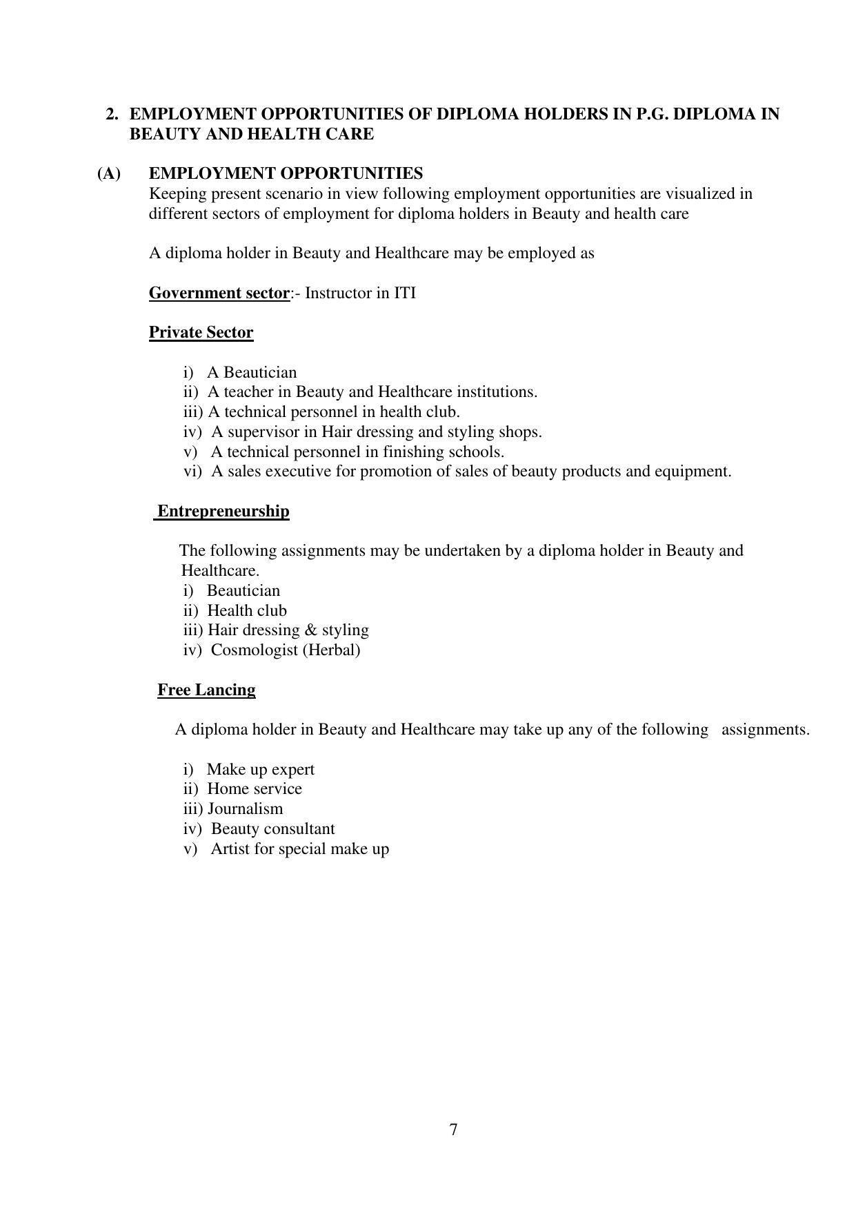 SYLLABUS FOR FIRST SEMESTER SESSION (2020-2021) - TWO SEMESTER POST GRADUATE DIPLOMA COURSE IN BEAUTY AND HEALTH CARE - Page 7