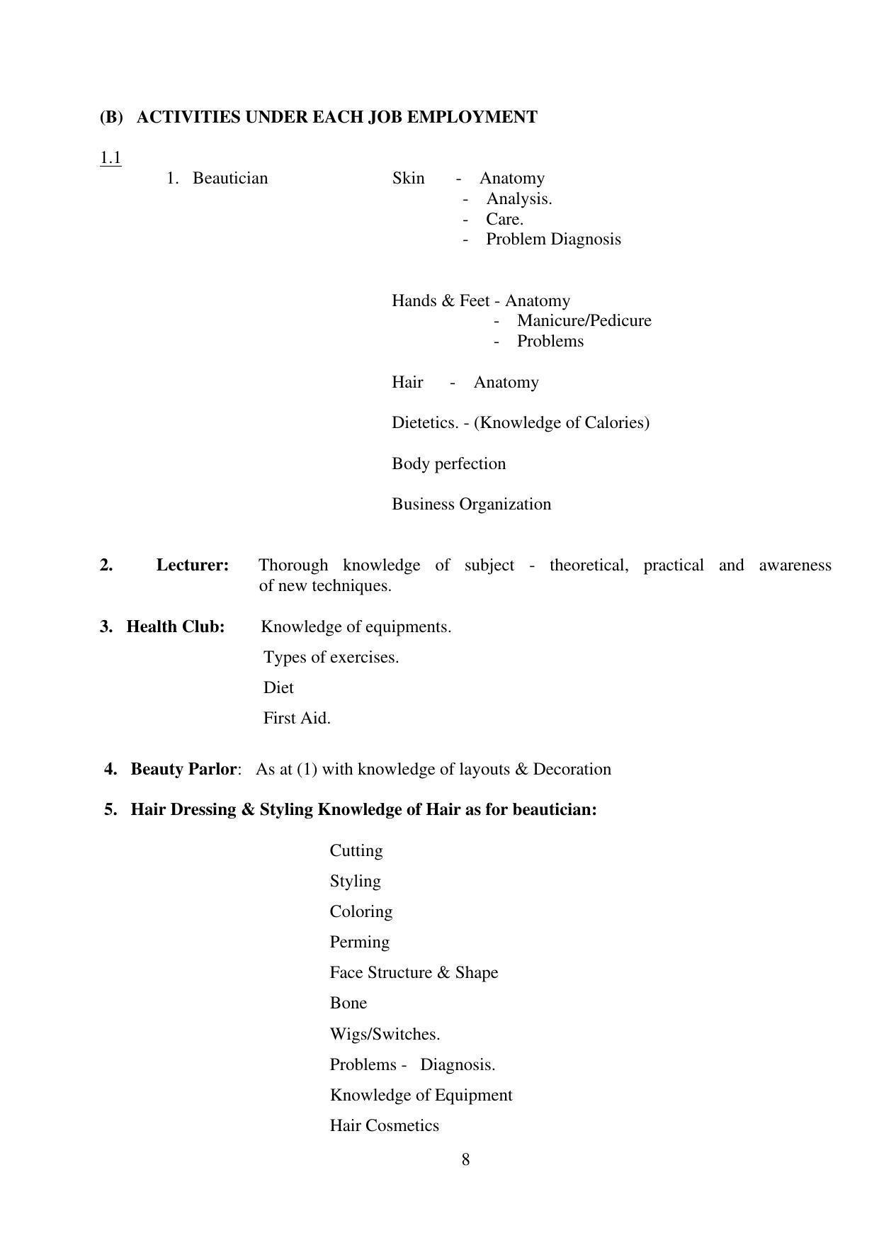 SYLLABUS FOR FIRST SEMESTER SESSION (2020-2021) - TWO SEMESTER POST GRADUATE DIPLOMA COURSE IN BEAUTY AND HEALTH CARE - Page 8