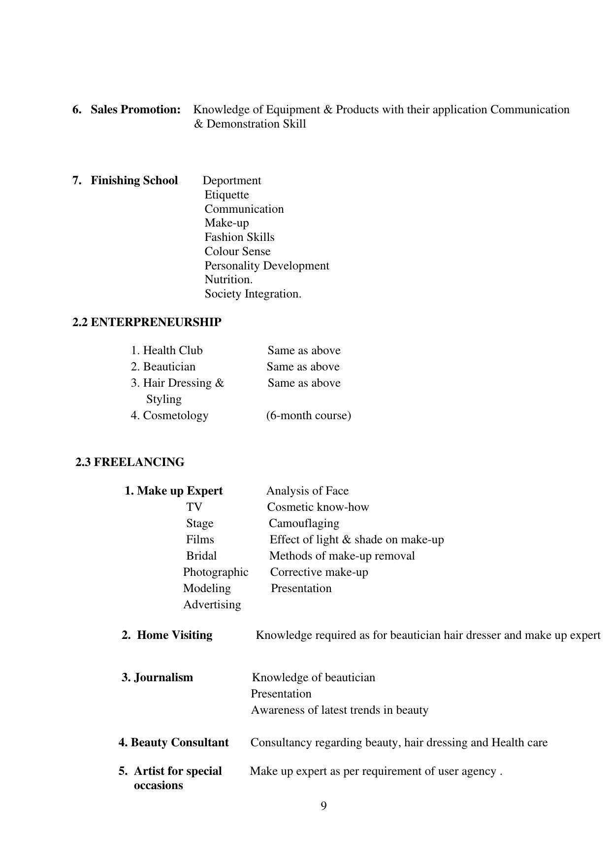 SYLLABUS FOR FIRST SEMESTER SESSION (2020-2021) - TWO SEMESTER POST GRADUATE DIPLOMA COURSE IN BEAUTY AND HEALTH CARE - Page 9