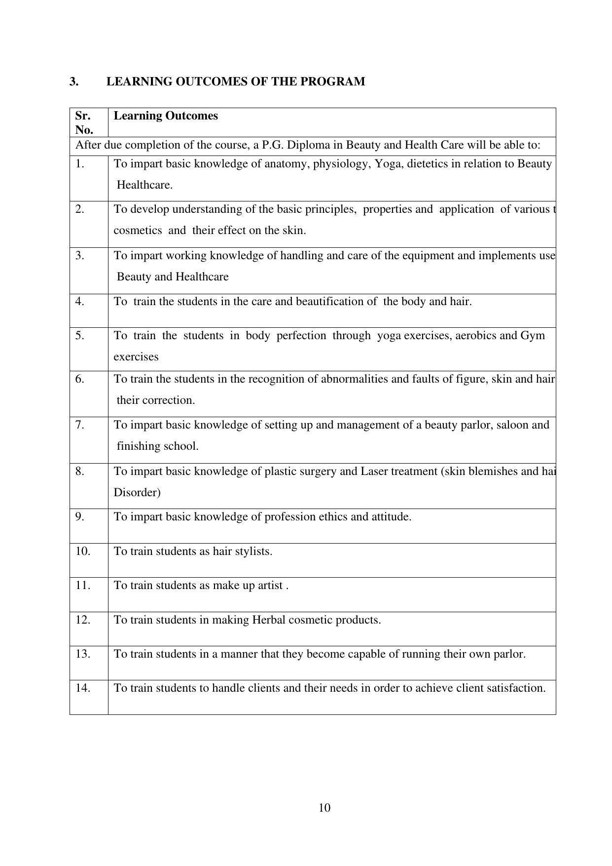 SYLLABUS FOR FIRST SEMESTER SESSION (2020-2021) - TWO SEMESTER POST GRADUATE DIPLOMA COURSE IN BEAUTY AND HEALTH CARE - Page 10