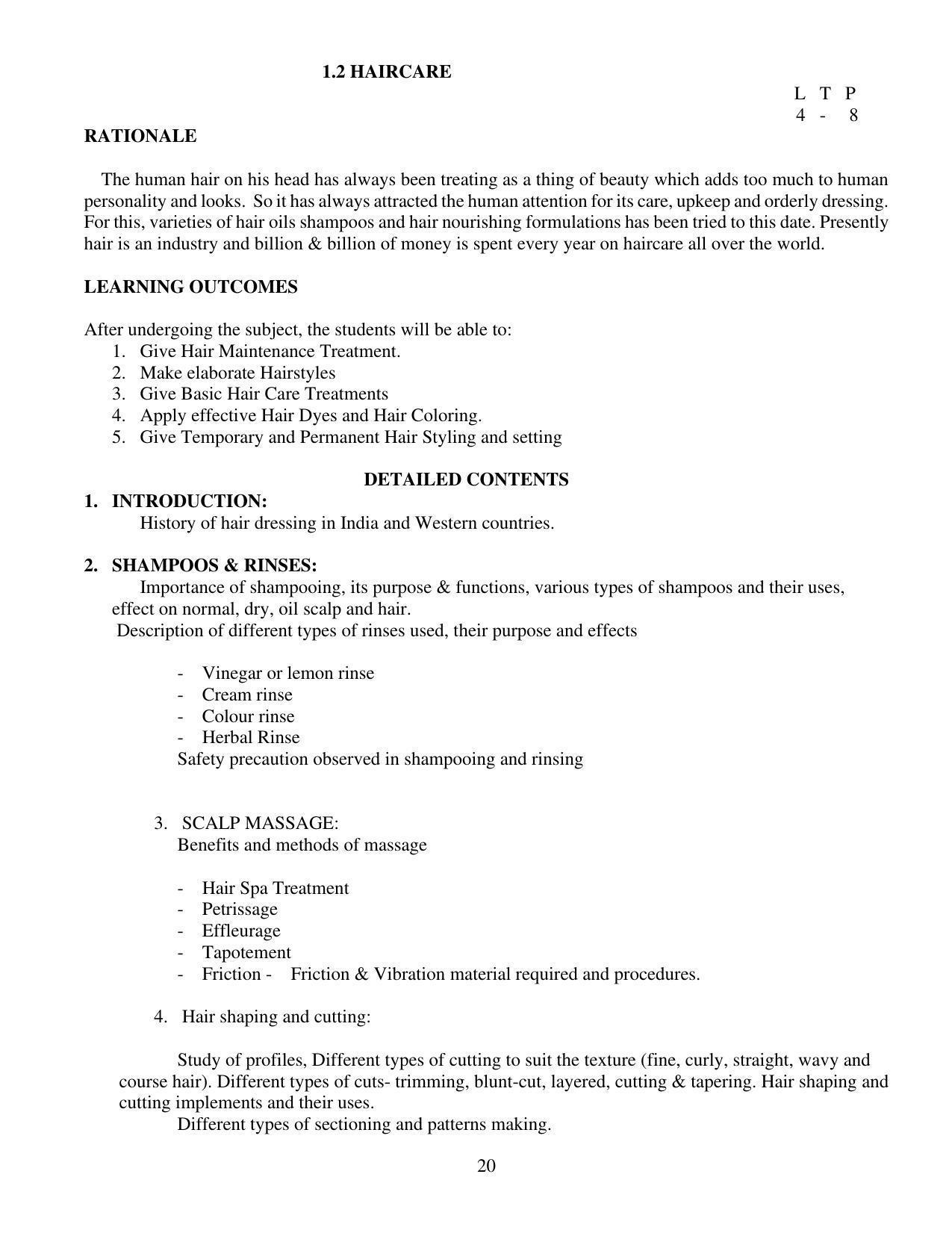 SYLLABUS FOR FIRST SEMESTER SESSION (2020-2021) - TWO SEMESTER POST GRADUATE DIPLOMA COURSE IN BEAUTY AND HEALTH CARE - Page 20