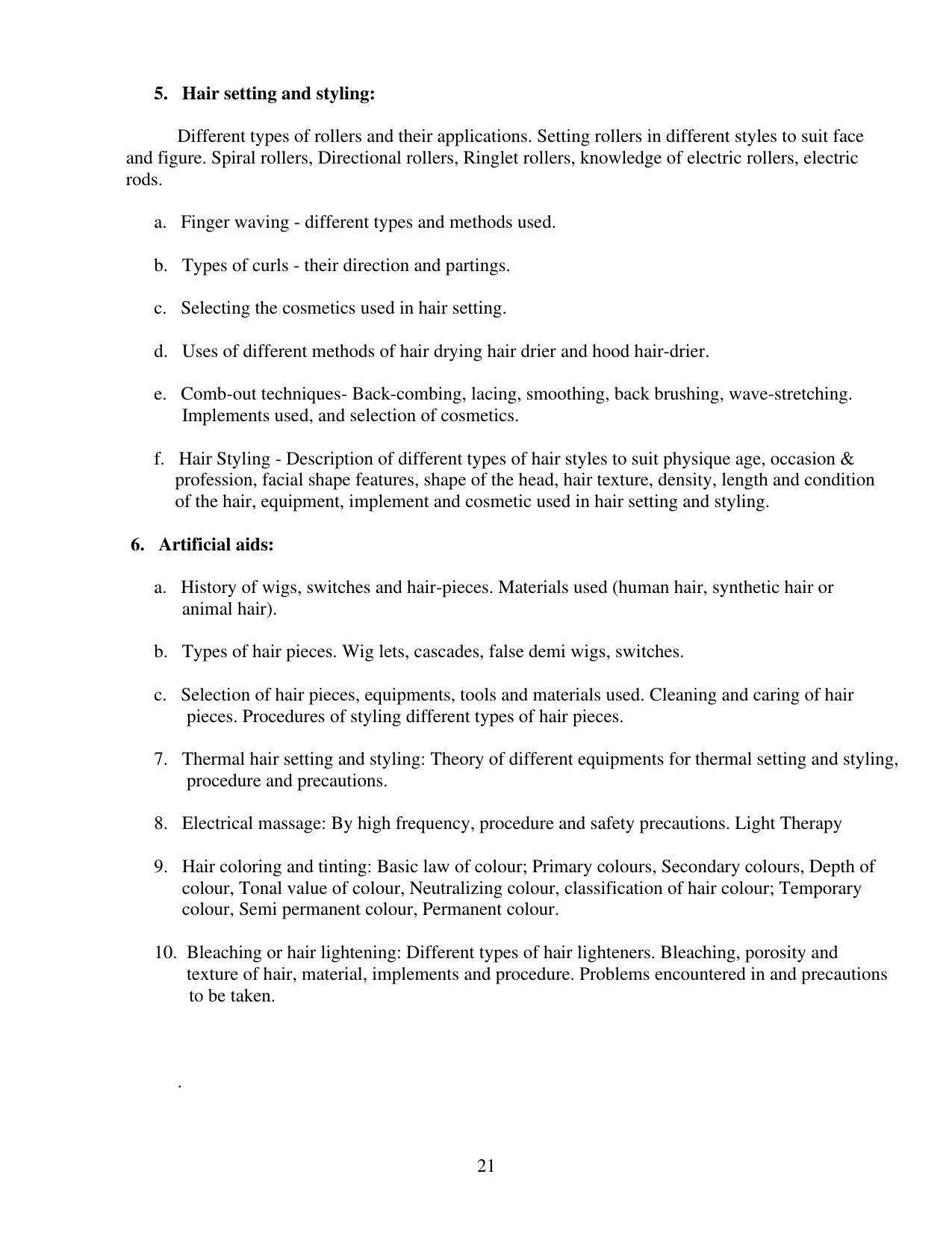 SYLLABUS FOR FIRST SEMESTER SESSION (2020-2021) - TWO SEMESTER POST GRADUATE DIPLOMA COURSE IN BEAUTY AND HEALTH CARE - Page 21