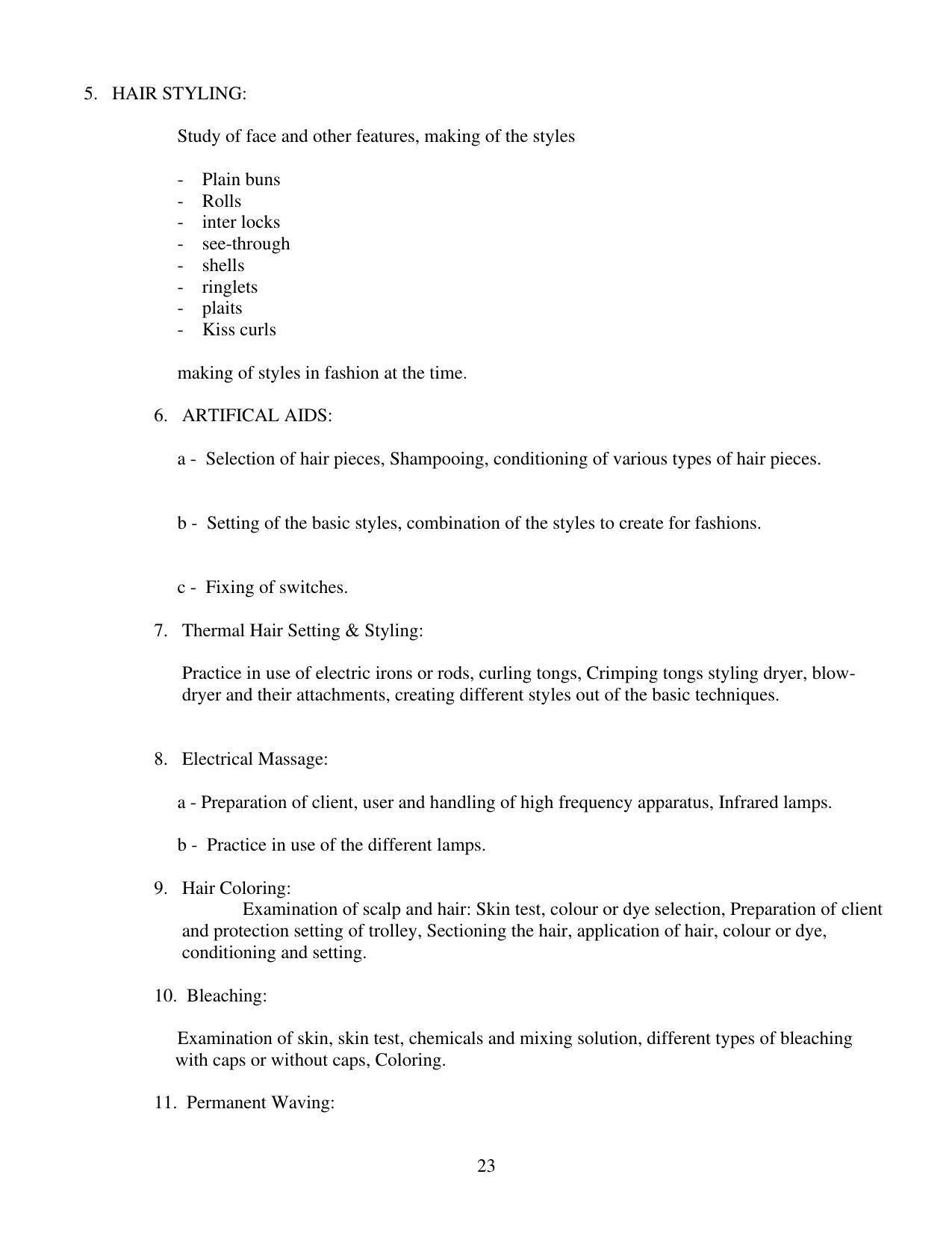 SYLLABUS FOR FIRST SEMESTER SESSION (2020-2021) - TWO SEMESTER POST GRADUATE DIPLOMA COURSE IN BEAUTY AND HEALTH CARE - Page 23