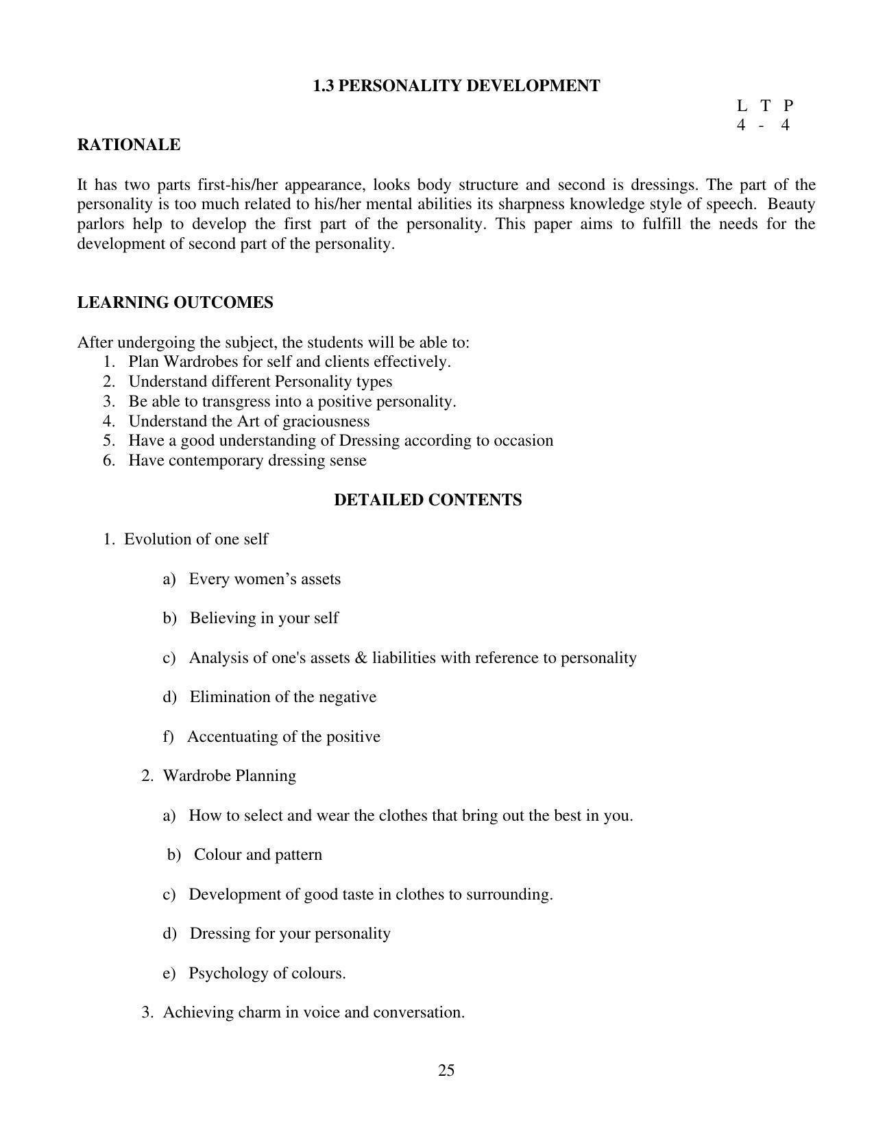SYLLABUS FOR FIRST SEMESTER SESSION (2020-2021) - TWO SEMESTER POST GRADUATE DIPLOMA COURSE IN BEAUTY AND HEALTH CARE - Page 25