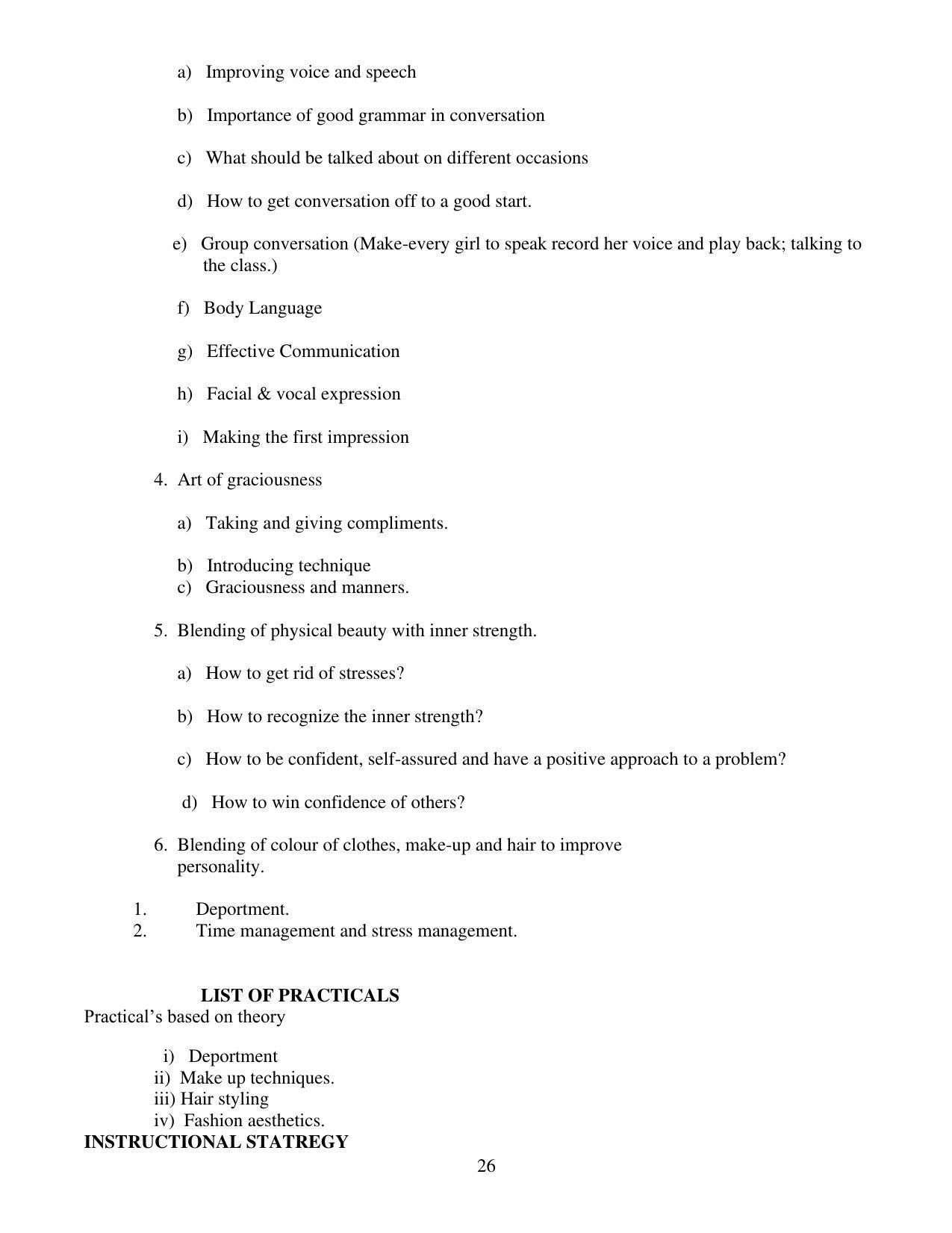 SYLLABUS FOR FIRST SEMESTER SESSION (2020-2021) - TWO SEMESTER POST GRADUATE DIPLOMA COURSE IN BEAUTY AND HEALTH CARE - Page 26