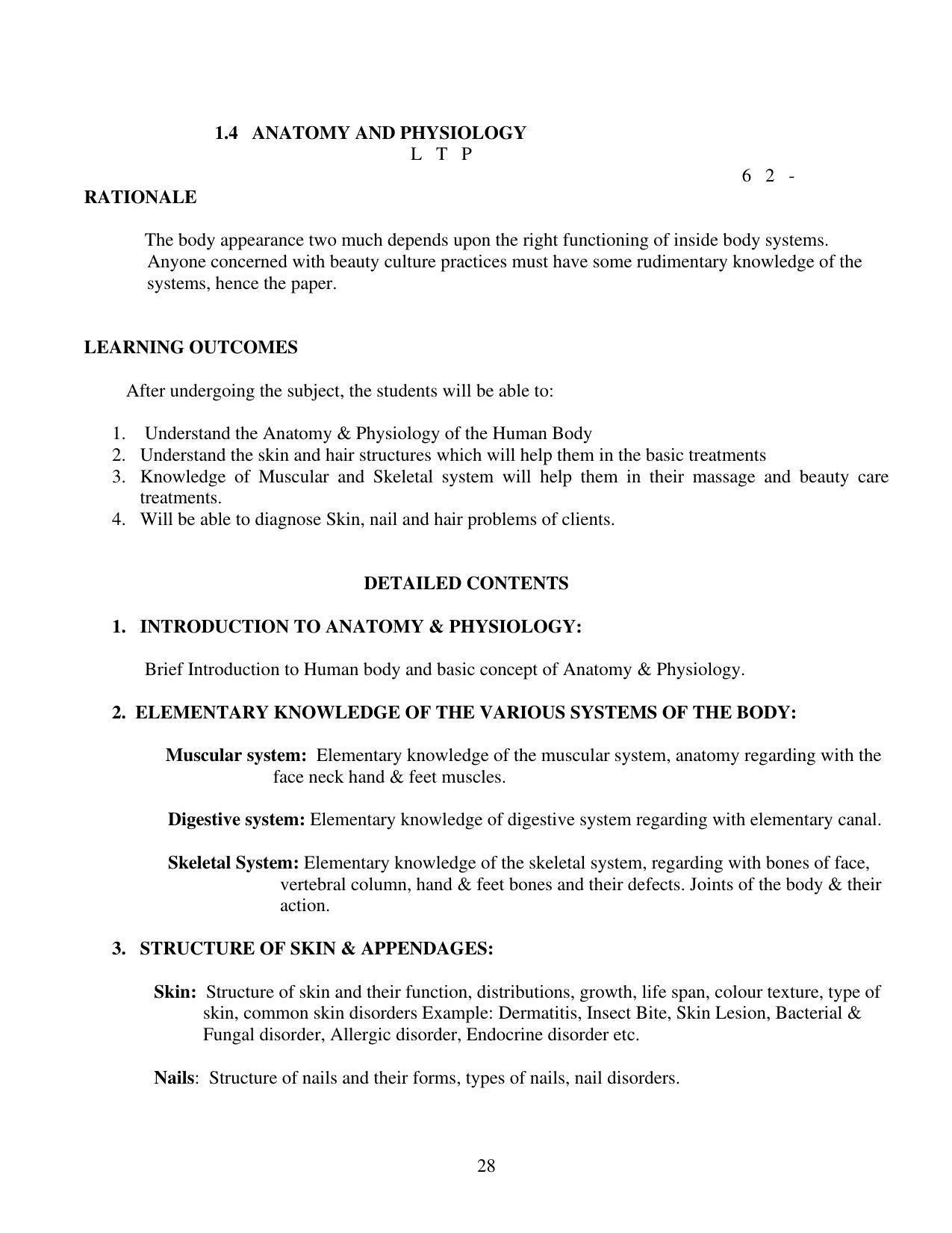SYLLABUS FOR FIRST SEMESTER SESSION (2020-2021) - TWO SEMESTER POST GRADUATE DIPLOMA COURSE IN BEAUTY AND HEALTH CARE - Page 28