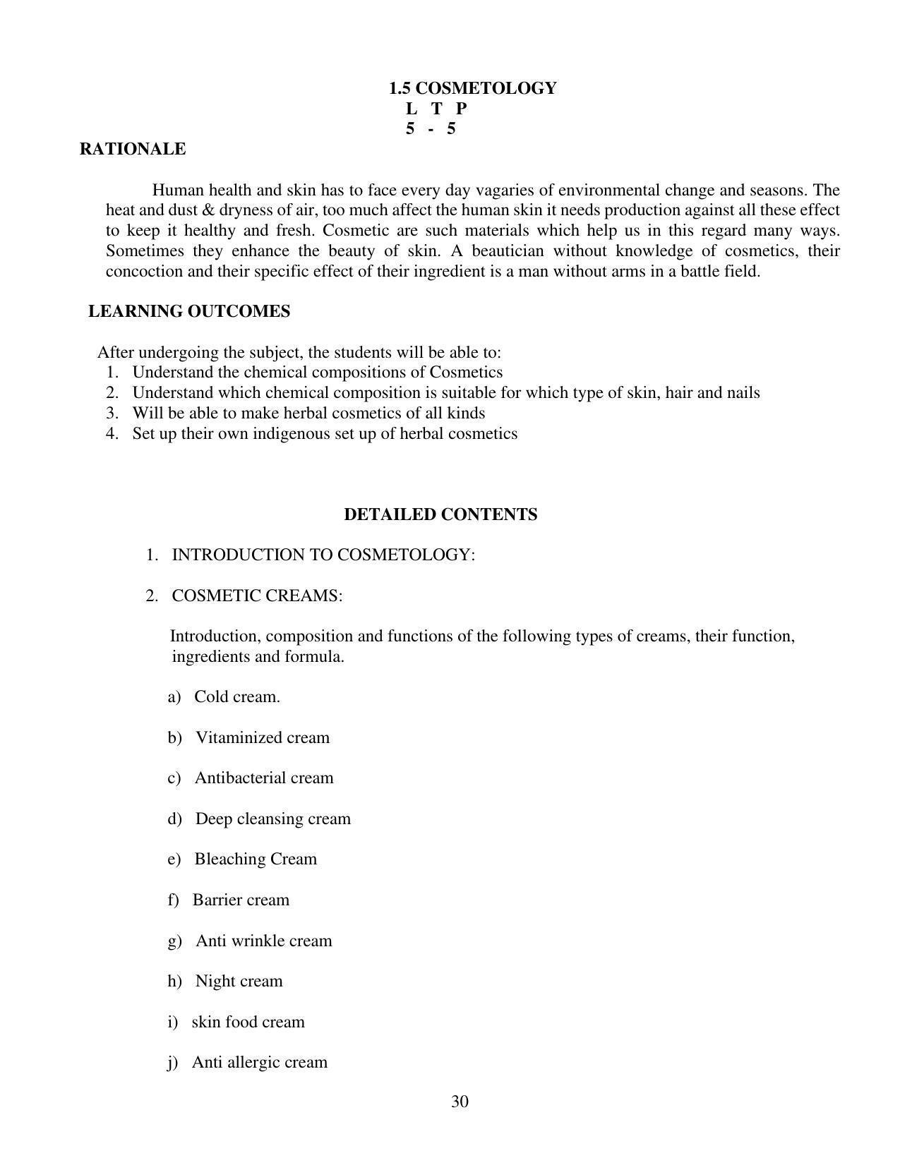 SYLLABUS FOR FIRST SEMESTER SESSION (2020-2021) - TWO SEMESTER POST GRADUATE DIPLOMA COURSE IN BEAUTY AND HEALTH CARE - Page 30